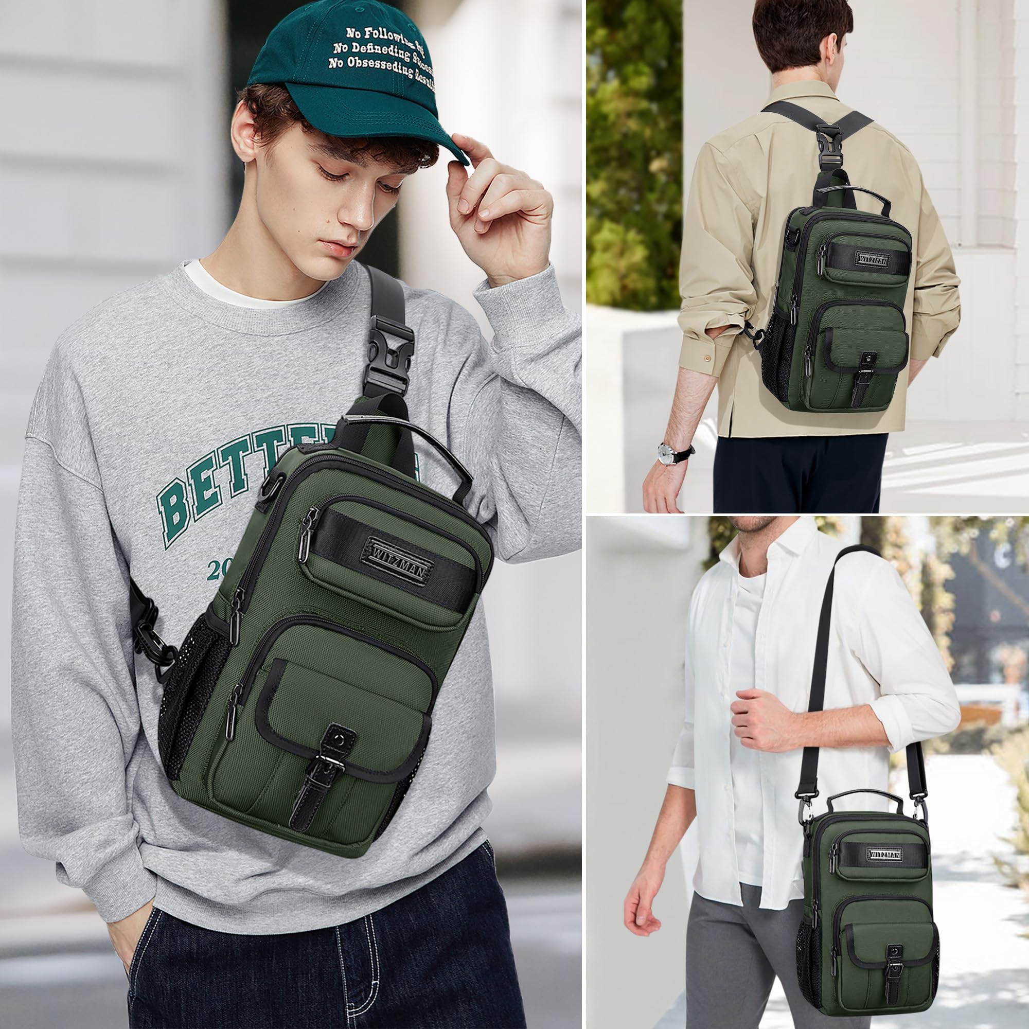 WITZMAN Umhängetasche für Herren, umwandelbarer Sling-Rucksack mit USB-Port