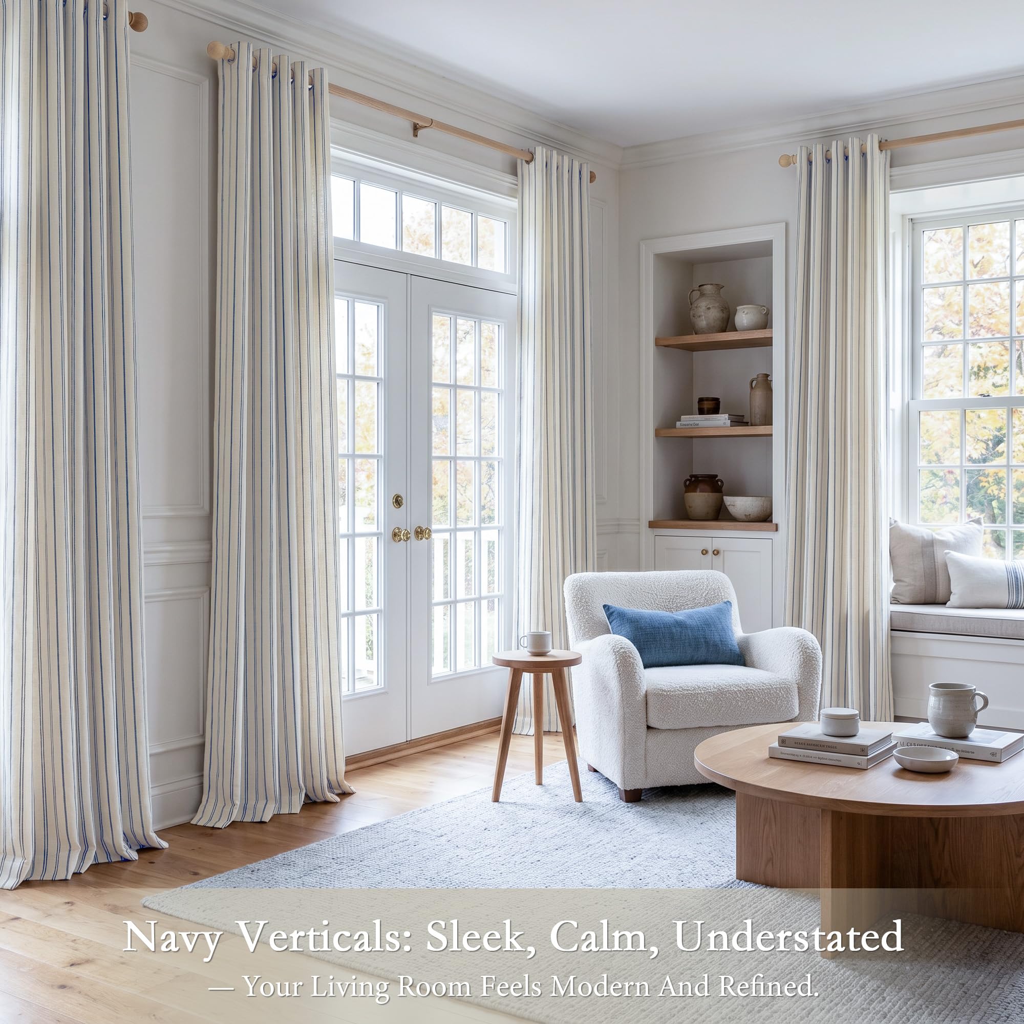 Cortinas con ojales de lino semitransparente con rayas, 140 x 225 cm