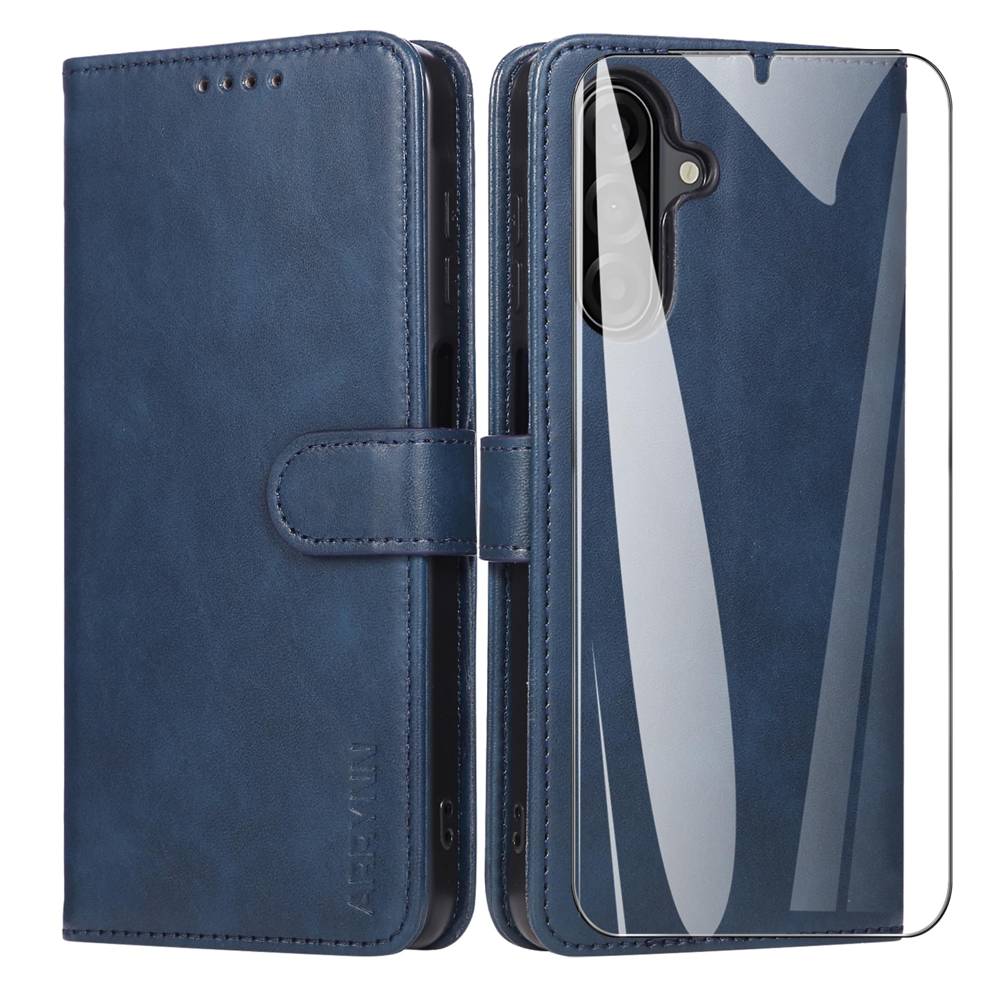 ARRYNN Handyhülle für Samsung Galaxy A17 5G / 4G Hülle mit Schutzfolie,Flip Wallet PU Lederhülle Tasche Case Magnet Schutzhülle - Blau