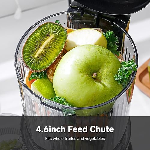 Miniatura 2 de AMZCHEF Exprimidor de prensa en frío, máquinas exprimidoras de 4.6 pulgadas con canal de alimentación grande para frutas y verduras enteras,