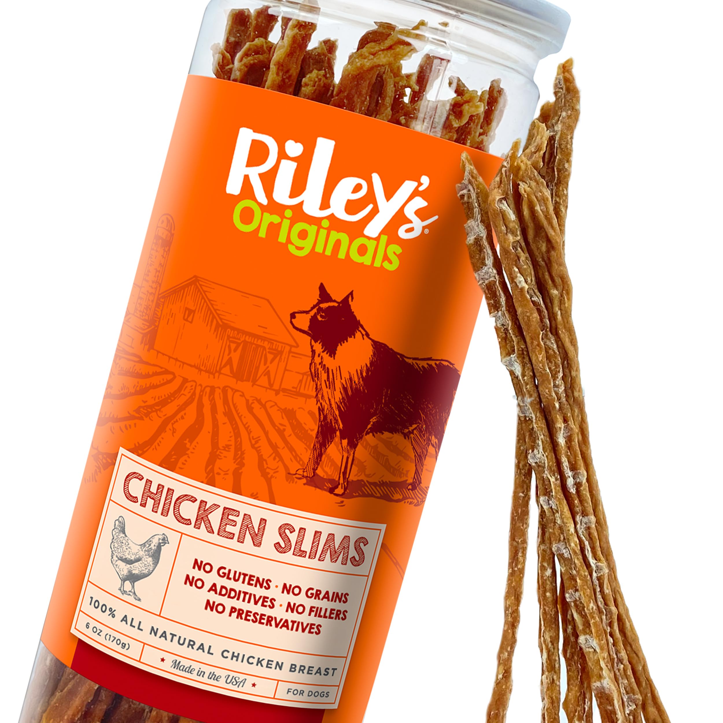 Riley'sChicken Sticks for Dogs - Natural USA Sourced Single Ingredient Dehydrated Real Meat Chicken Slims Jerky Treats, Made in The USA - 6 oz