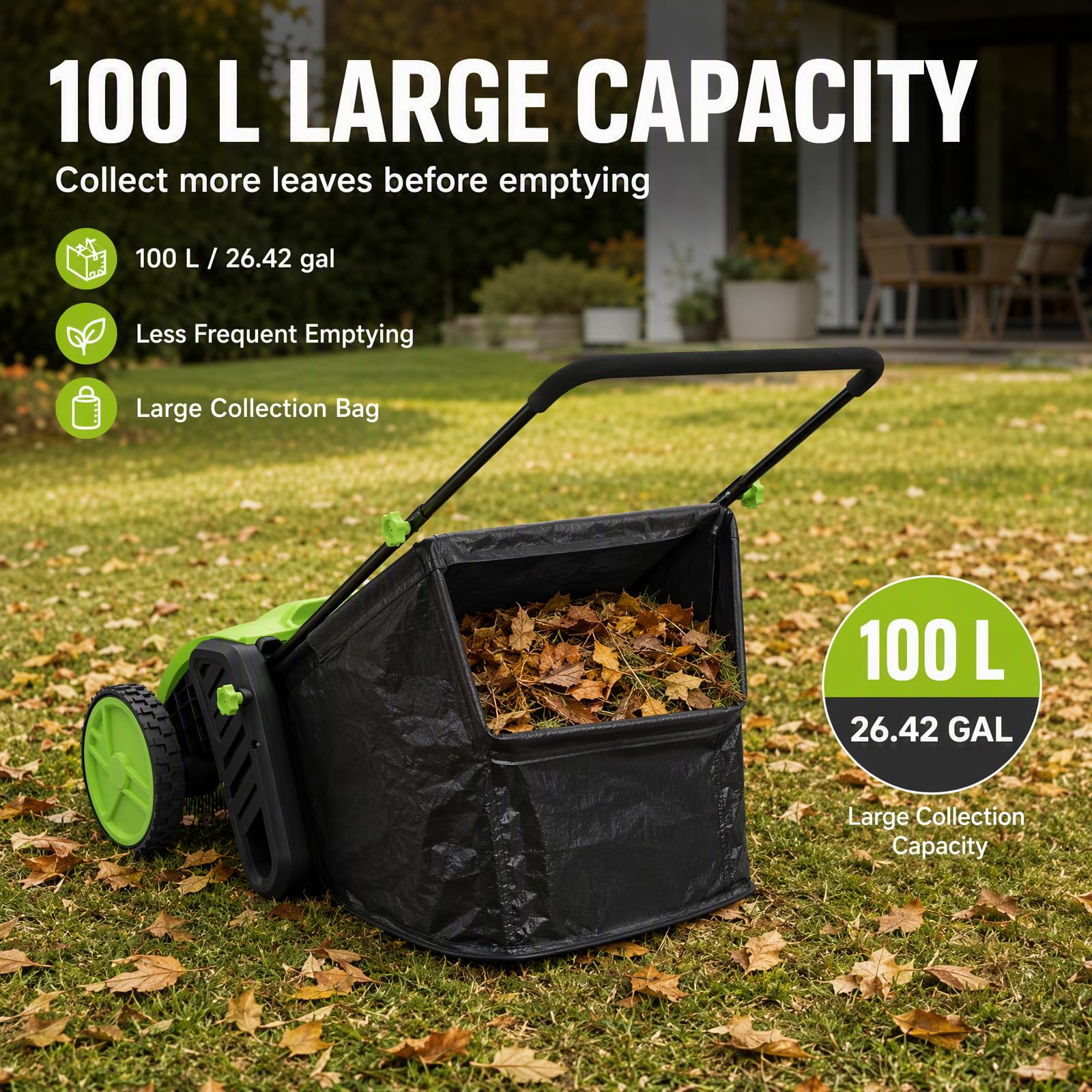 Barredora de césped deslizante de 100 l, 53 cm