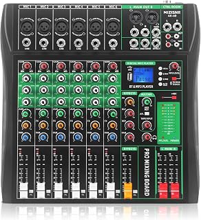 MIZISNR 6-Channel DJ Audio Mixer with Bluetooth, USB, Reverb, 48V Phantom Power - Pro Sound for Karaoke, Podcasting, Recording