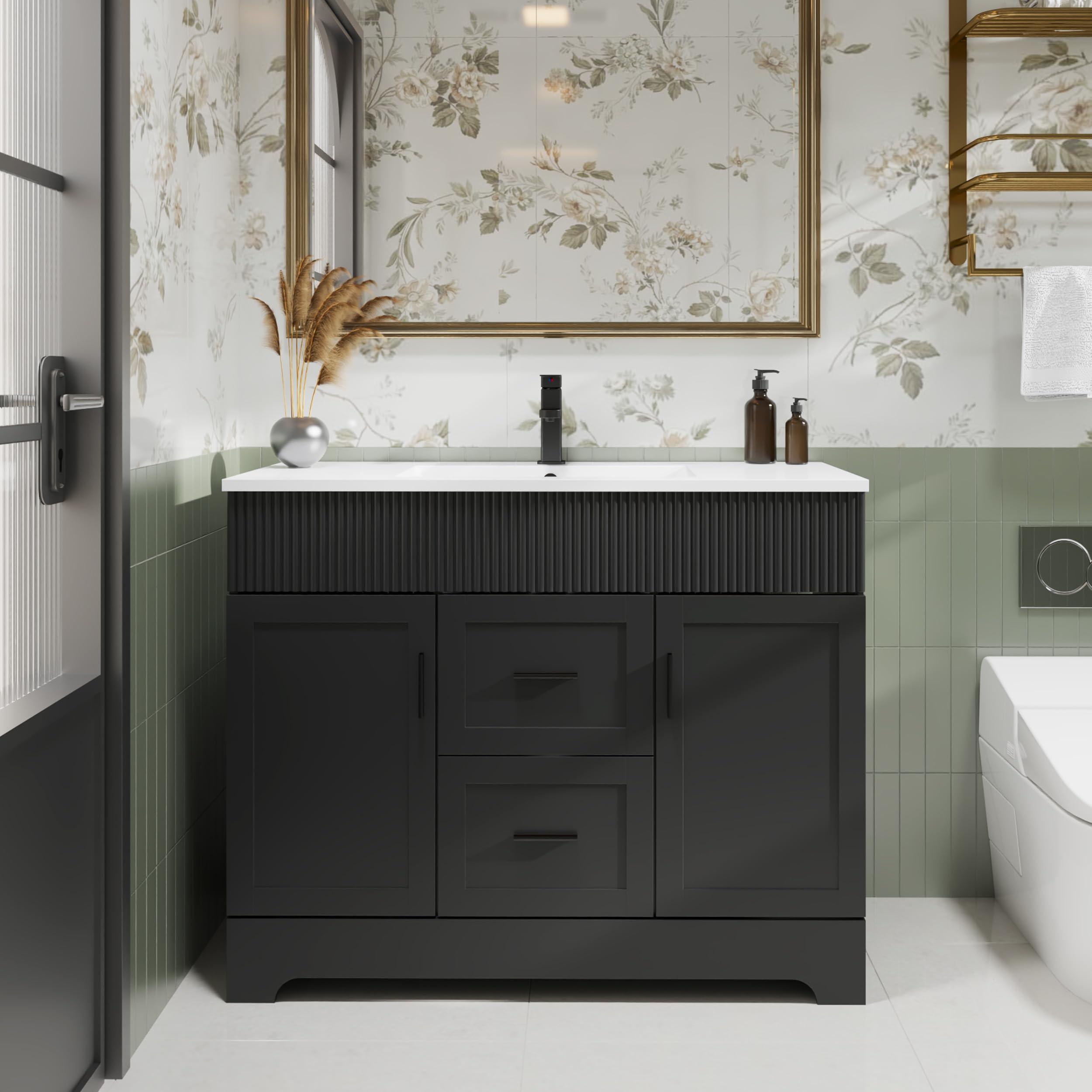 eclife 42 Bathroom Vanities Sink Combo with Matte Black Faucet