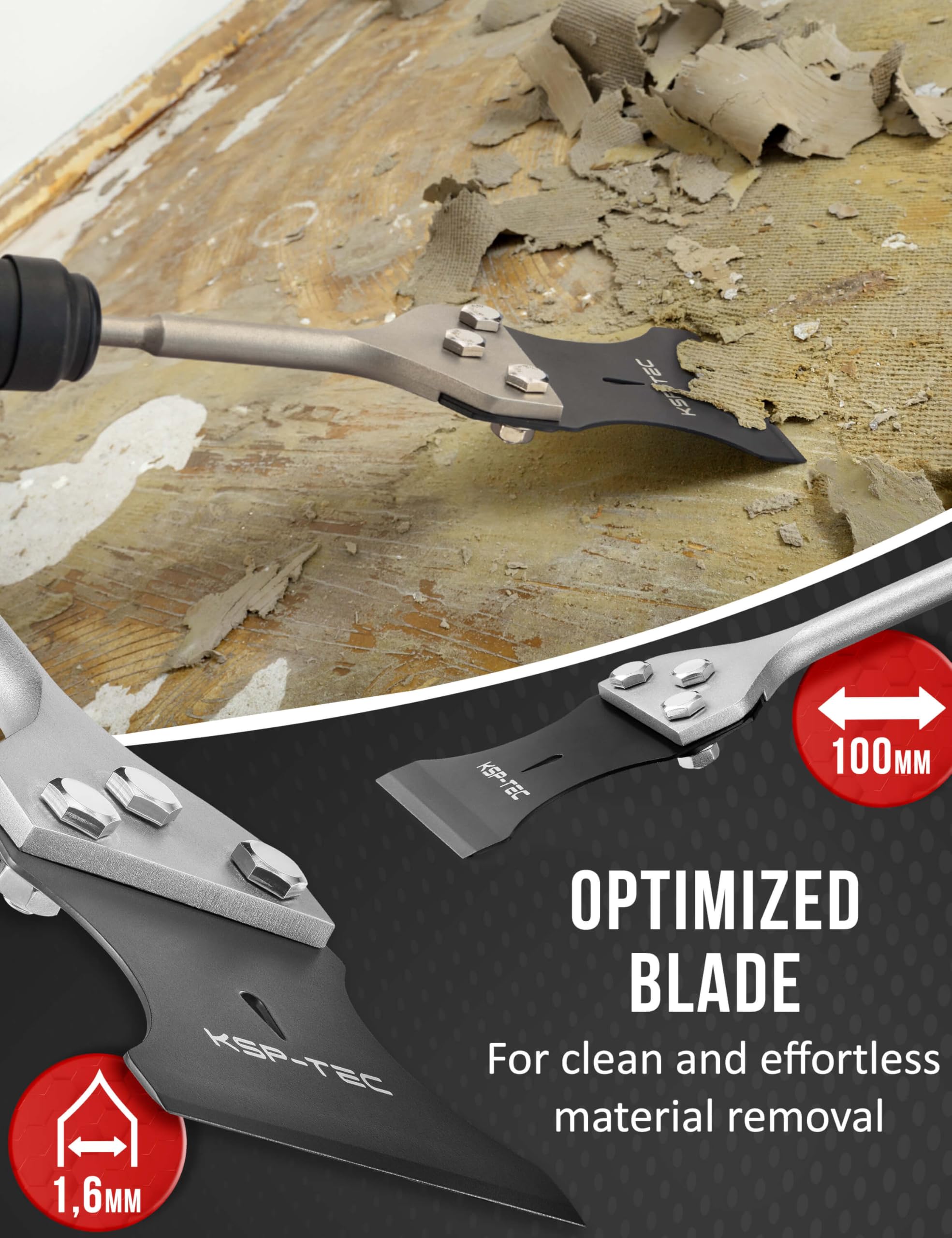 KSP-TEC® - Scalpello SDS Plus – con lama di ricambio – Facile rimozione di tappeti, pavimenti, vernici, ecc. (SDS Plus Scalpello)