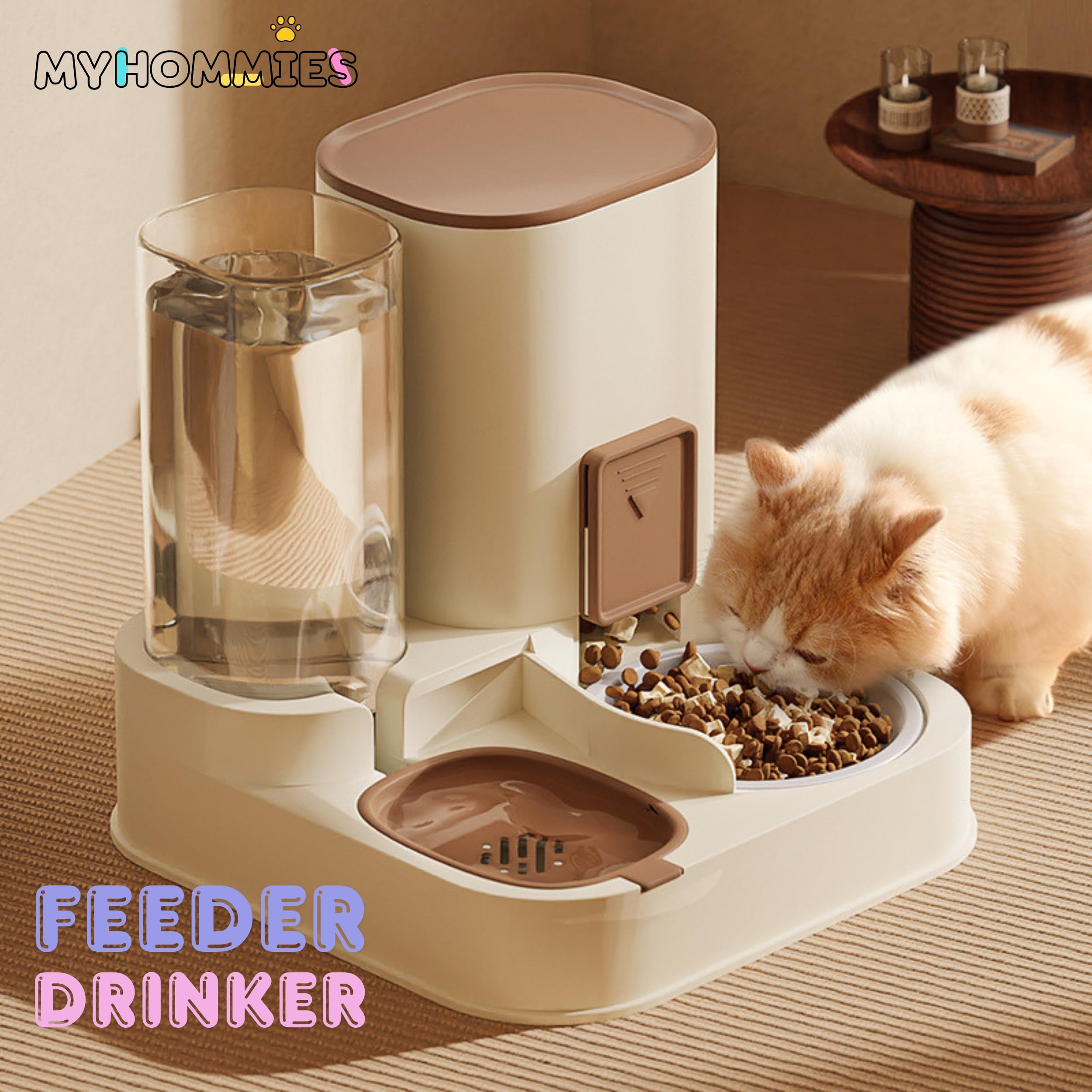 Comedero y Bebedero Gatos, Dispensador Comida y Agua Gatos y Perros Pequeños, Cuenco Acero Inoxidable, Agua 1.3L Comida 2.3L, Alimentador Mascotas 2 en 1