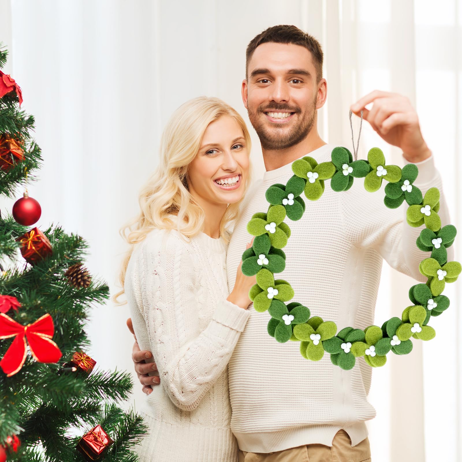 Filz Mistelzweig Weihnachten Dekor Hängende 30,5 cm Weihnachtskränze für Haustür Filz Weihnachtsschmuck für Türen Wände Kamine Saisonale Urlaub Heimdekoration Winter Wunderland Dekor