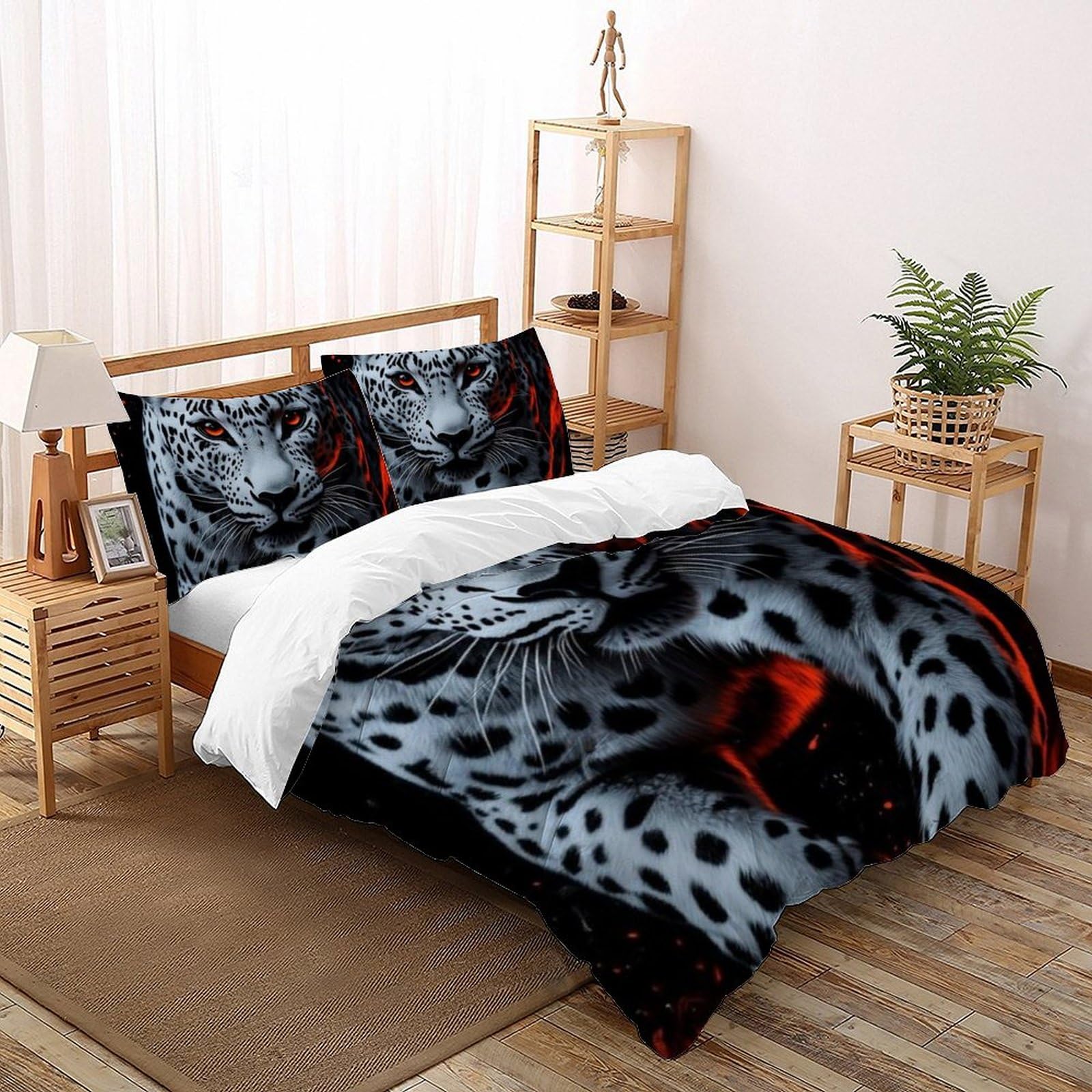 Housse de couette léopard rouge King de qualité supérieure en microfibre douce et zippée