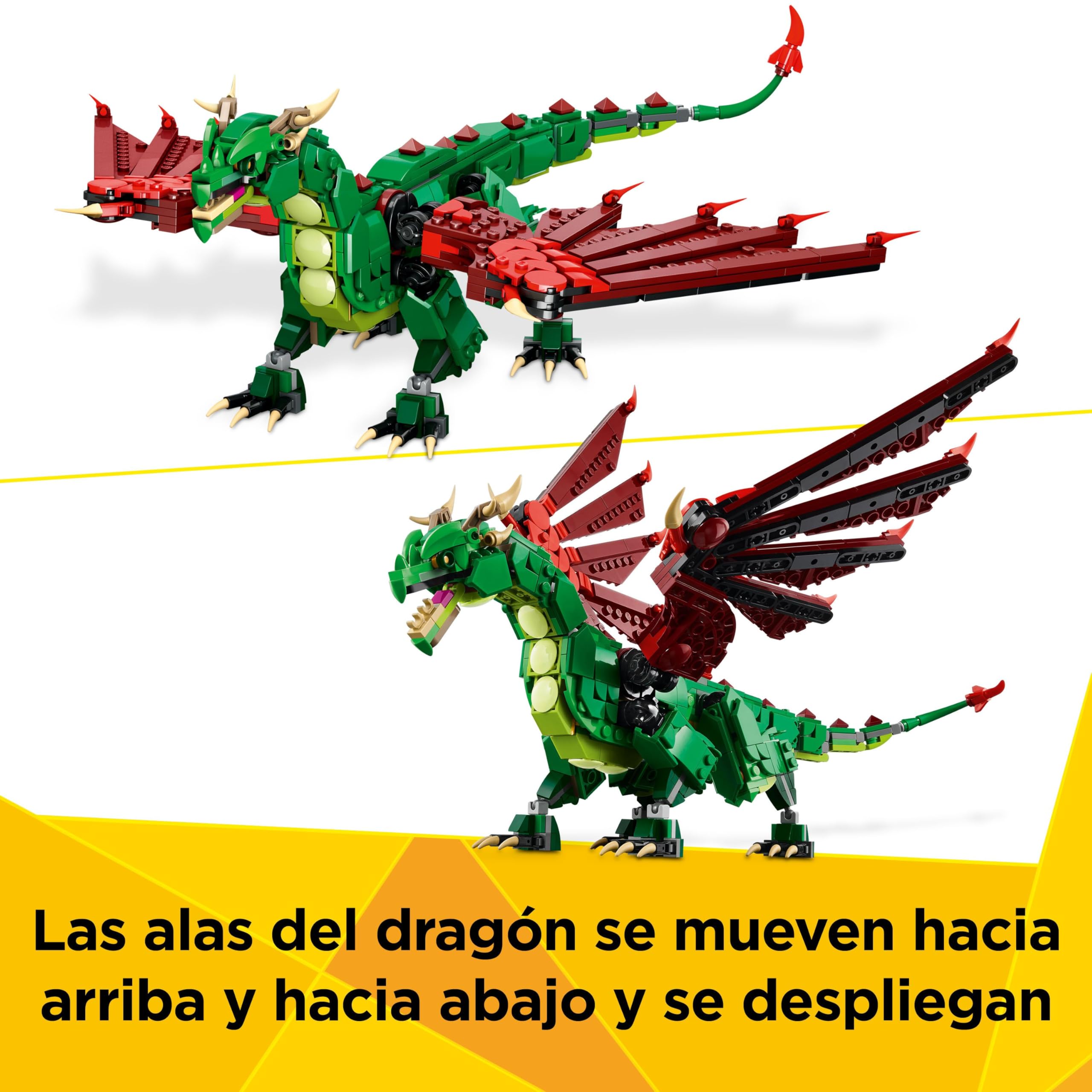 LEGO Creator 3 en 1 Dragón Medieval Transformable en Ave Fénix o Serpiente Marina, Animales de Juguete, Figuras Articuladas, Regalo de Cumpleaños para Niños y Niñas de 9 Años o Más 31161