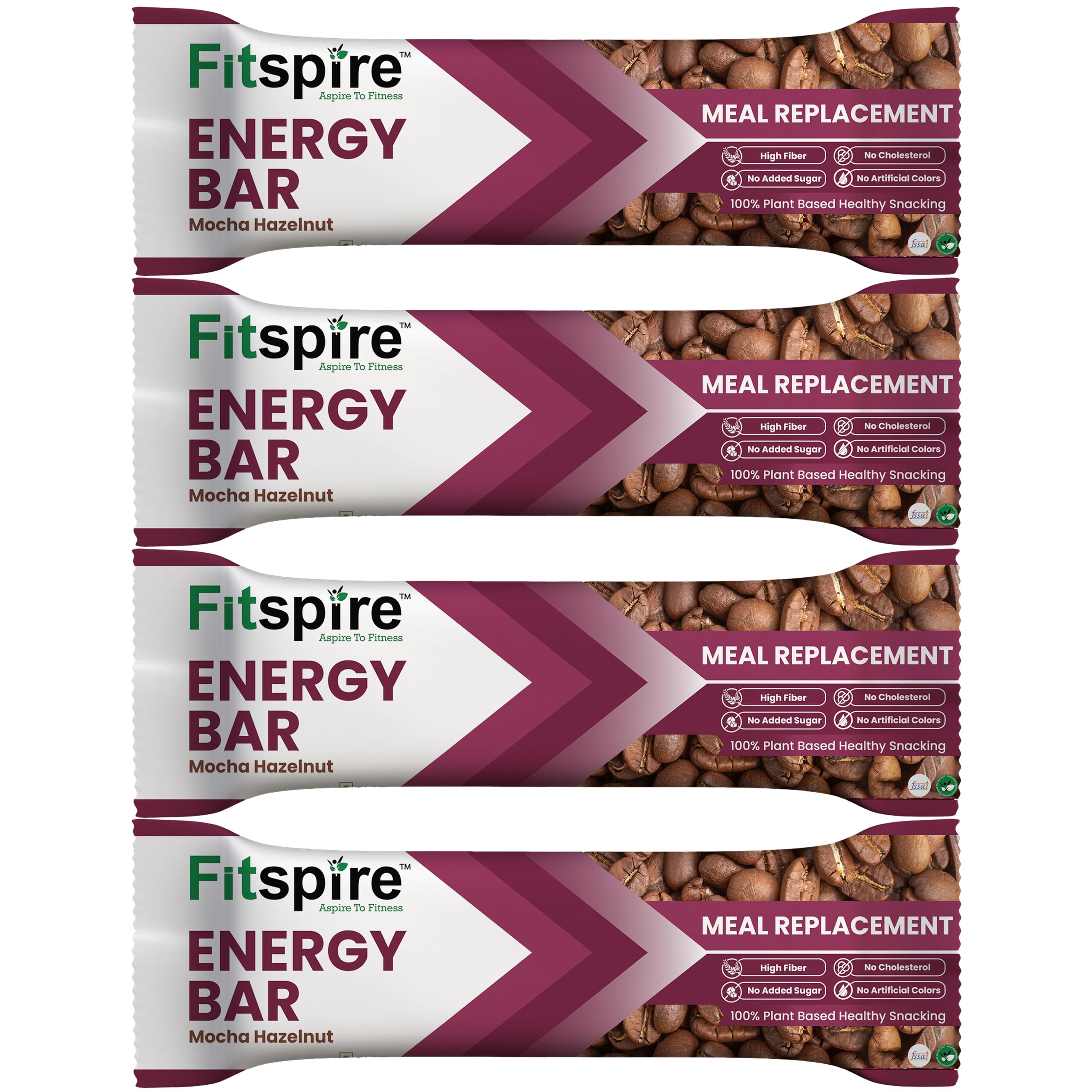 Fitspire Mocha Hazelnut Energy Bar Pack Of 4 x 35g | 100% Vegetarian, Gluten-Free, Zero Added Sugar, Packed with Almond, Fig & Chia Seeds | Natural Energy Booster