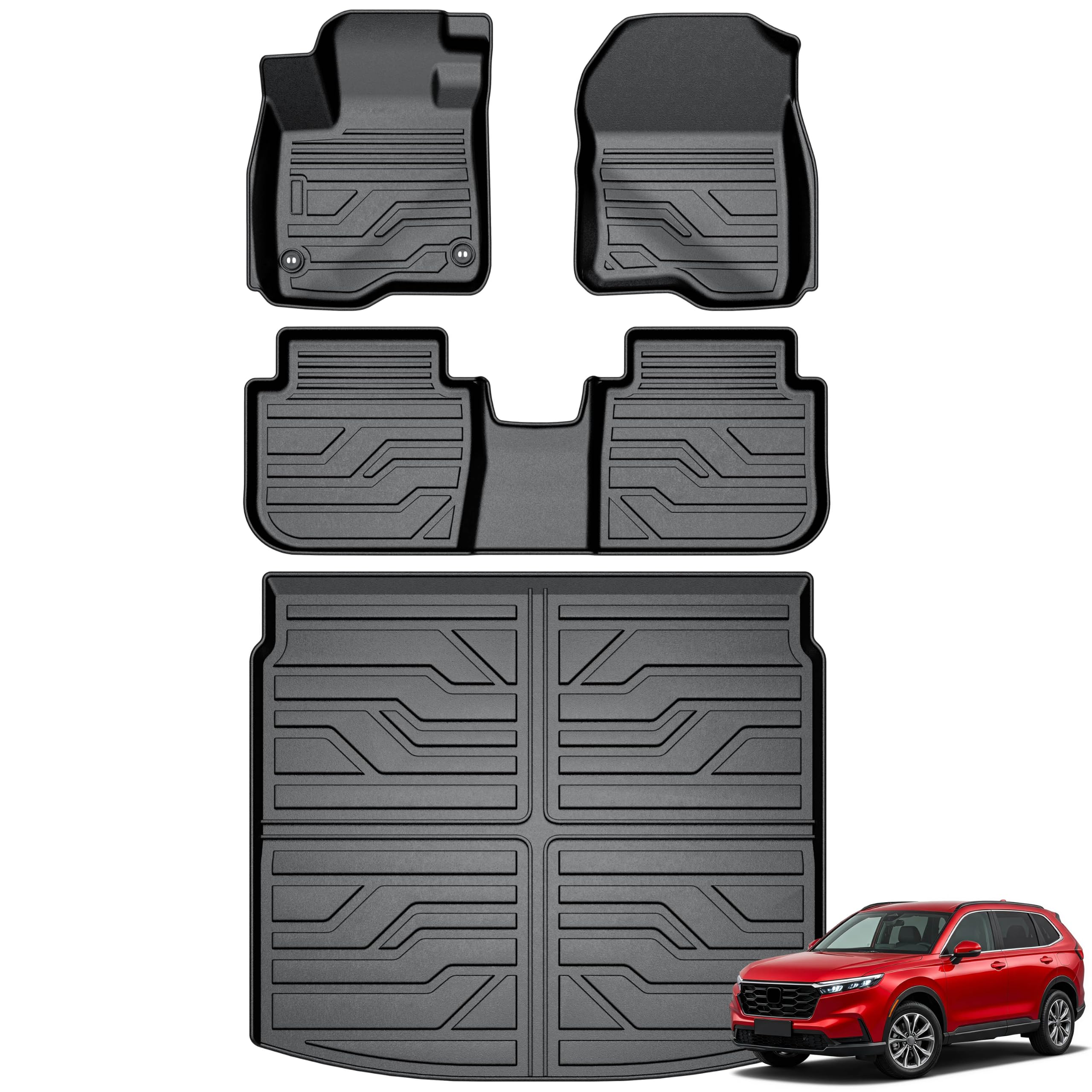 KARPAL Floor Mats for 2023-2027 Honda CRV Gasoline & Hybrid & e:FCEV | All Weather TPE Custom Fit Floor Liners & Trunk Mat (Upper Position), Anti-Slip Durable CRV Accessories, Easy Clean Car Mats
