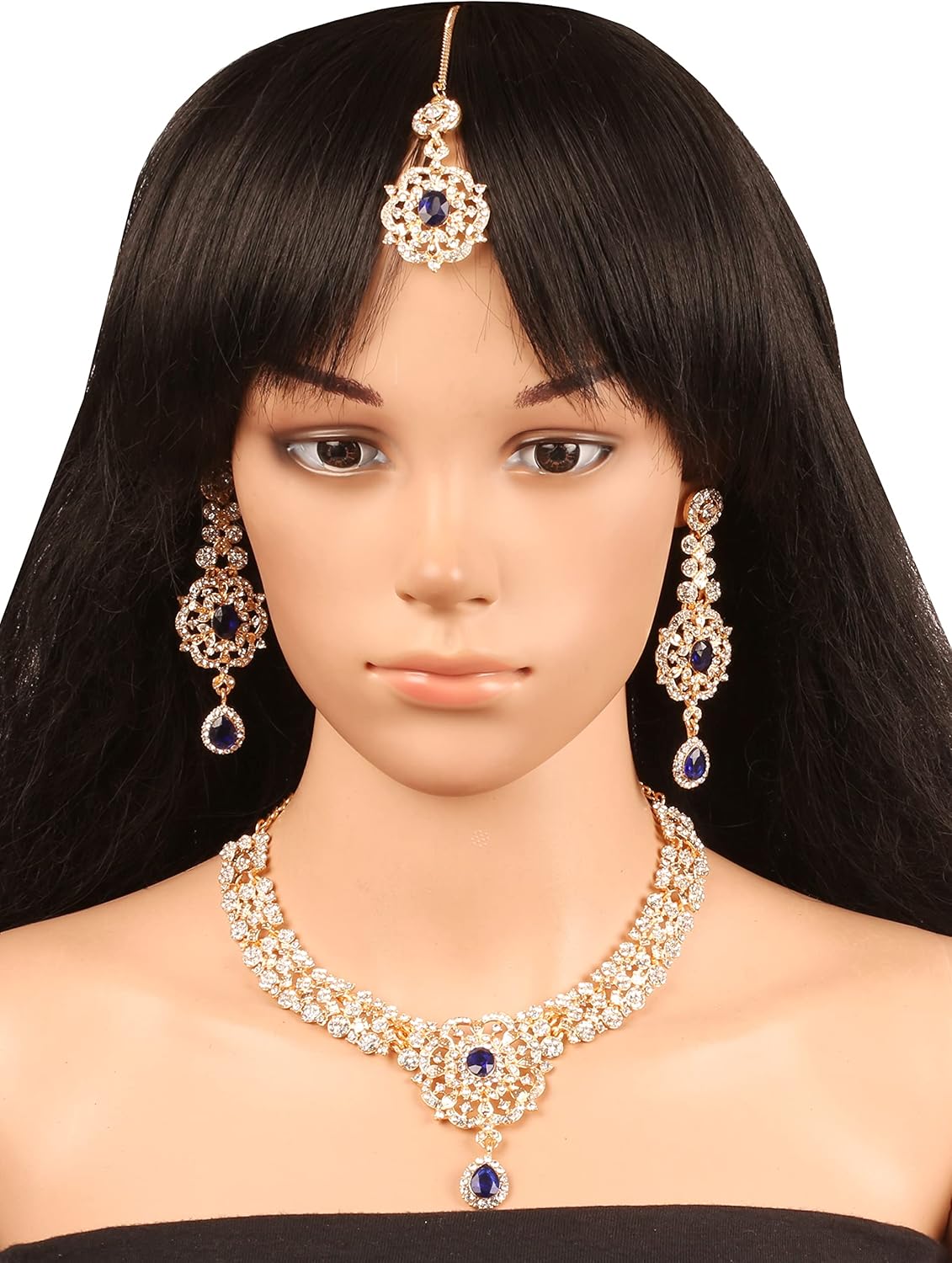 Touchstone Indian jewelry sets for women gold wedding tikka necklace set guest costume fancy bridal jewellery rhinestone crystal elegant formal prom evening wear dainty accessories - Image 7