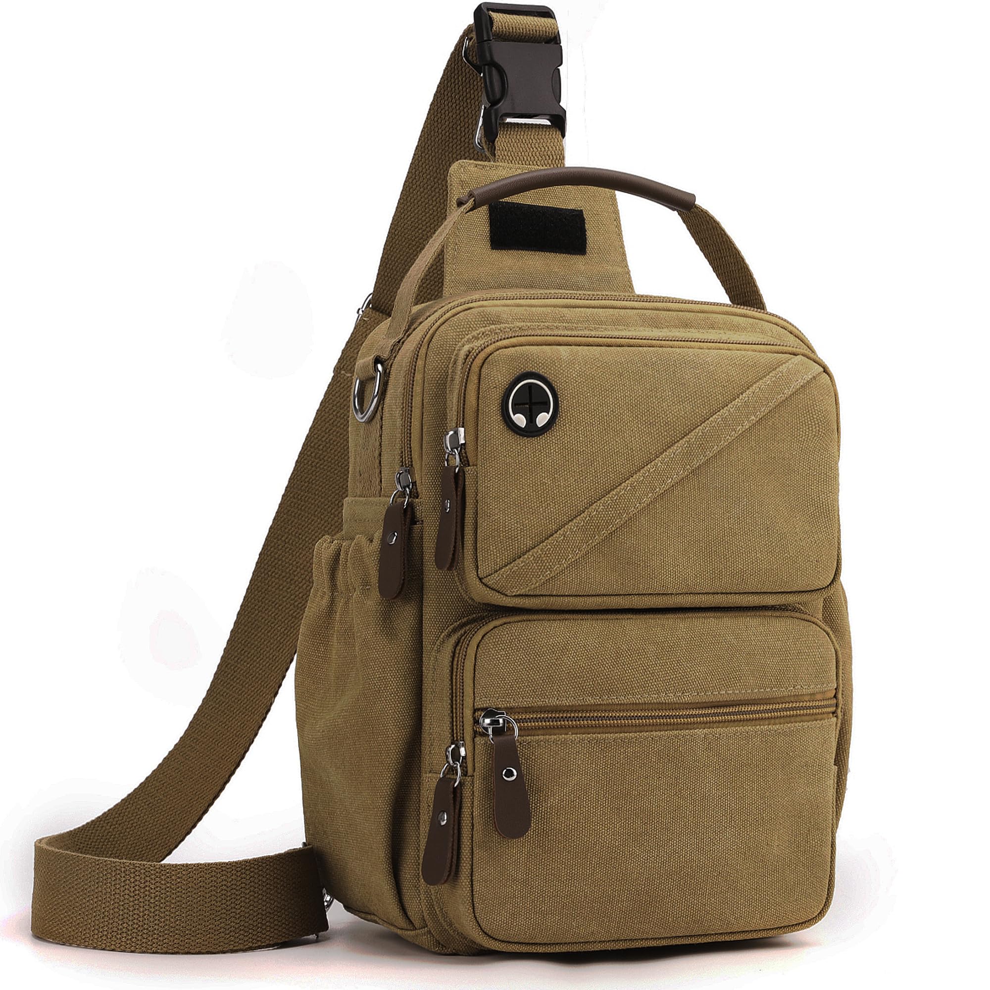 Canvas Sling Bag, Crossbody Backpack with Multiple Pockets, Khaki (Khaki)