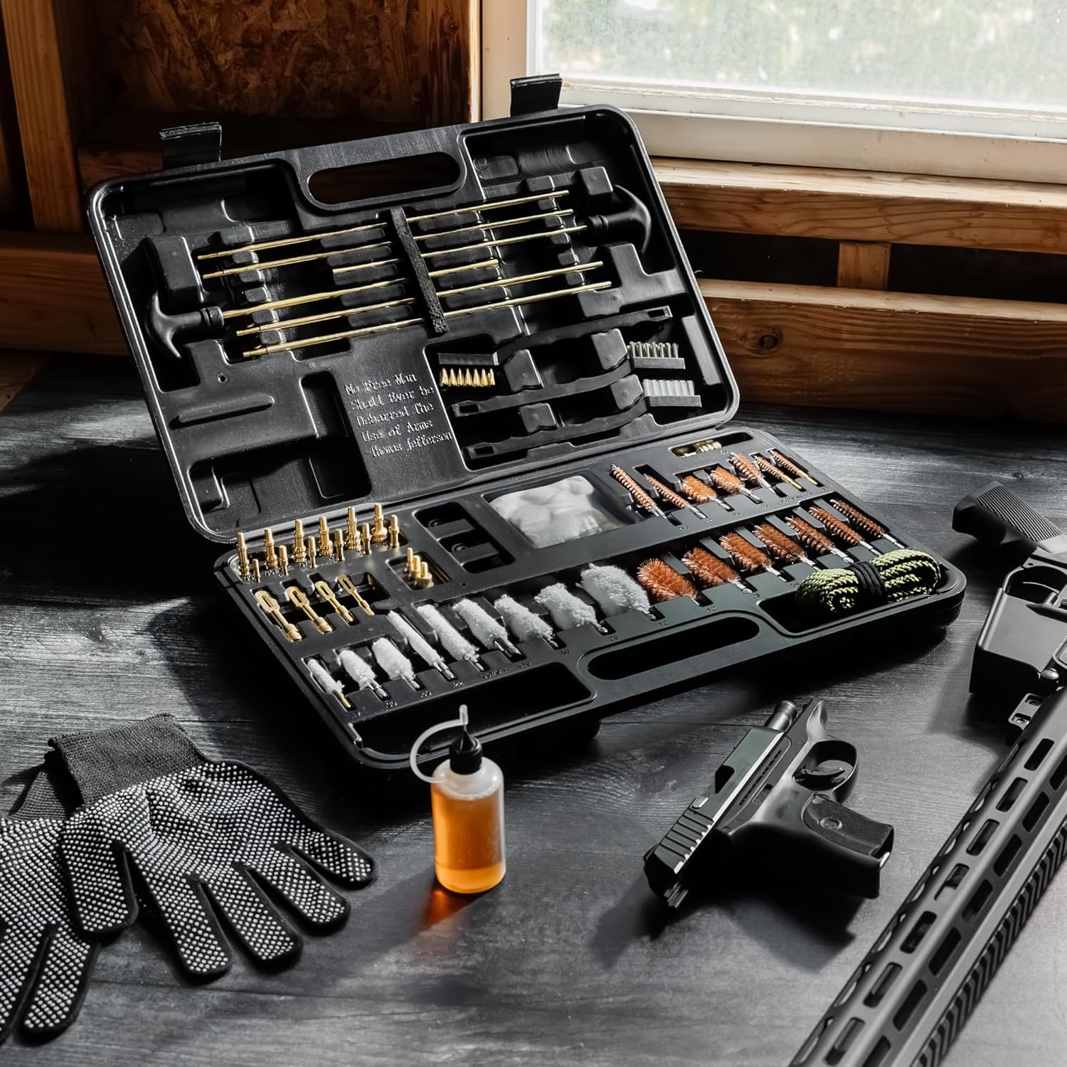 Elite Universal Gun Cleaning Kit for All Guns, Gun Brushes for Pistol Handgun Shotgun Rifle, Durable Brass Rods, 9mm Bore Rope, Oil Bottle, Brushes, Brass Jags, Carrying Case Gun Accessories for Men