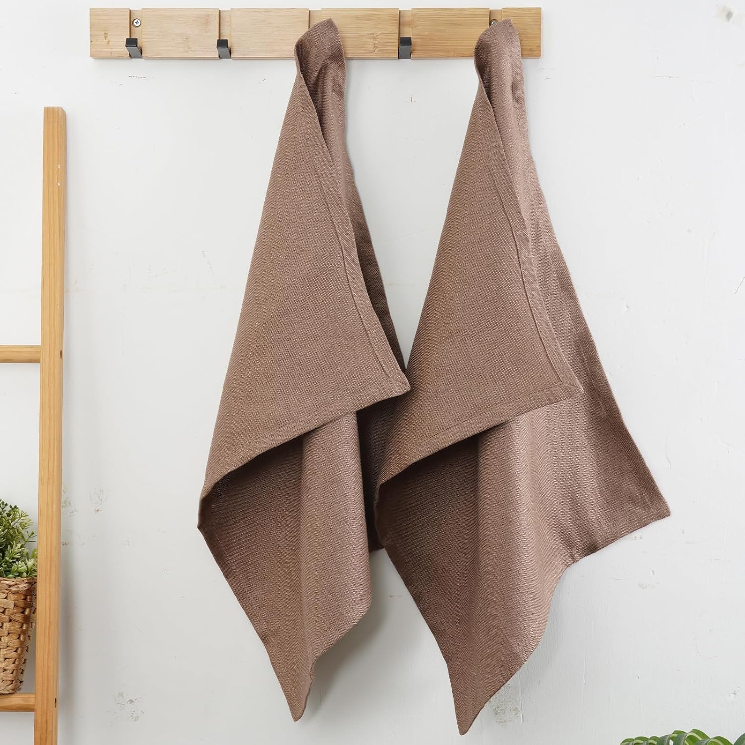 Linen Thick Kitchen Towels Set of 2-100% Linen Dish Towels with Hanging Loops, Super Soft Quick Dry Tea Towels Stonewashed and Handcrafted 17.7 x 23.6 Inch,Dark Khaki