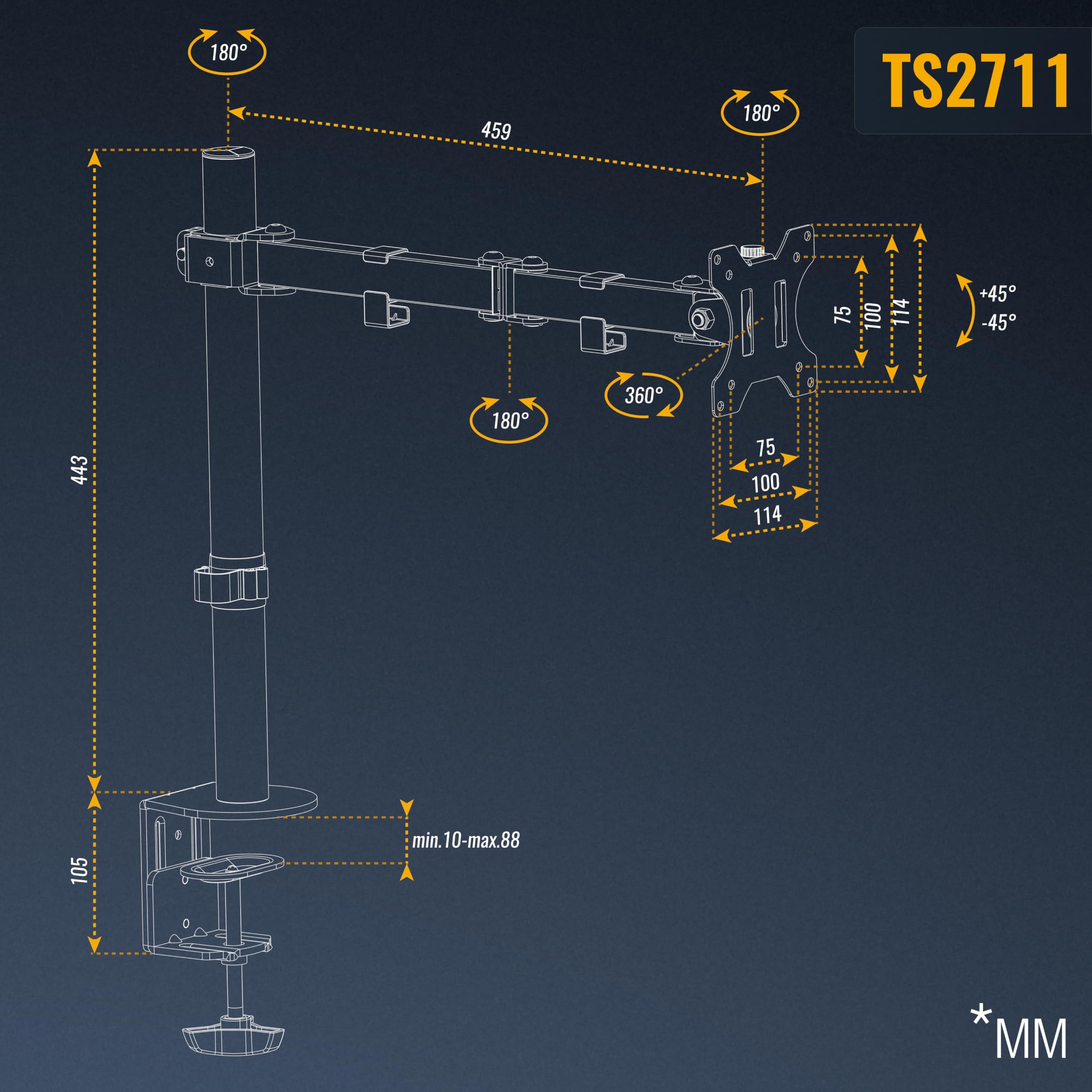 RICOO TS2711 Supporto monitor da scrivania 13-34 pollici per 13 34 pollici girevole inclinabile fino a 8 kg max VESA 100x100