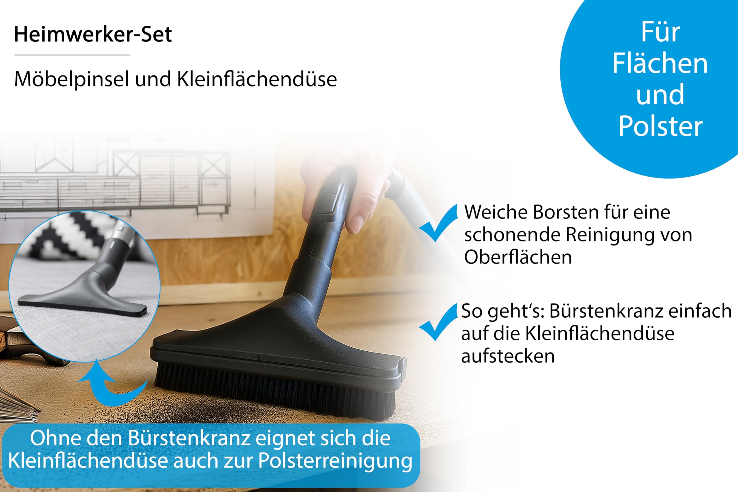 Wessel-Werk Heimwerker Set | 7-teiliges Staubsaugerdüsen Set DIY | inklusive Bohrstaubfänger und Universaladapter | passend von 32-38mm