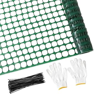 PotatoLife Plastic Mesh Fence Safety Fence, 4'x100' Roll with 100 Zip Ti...