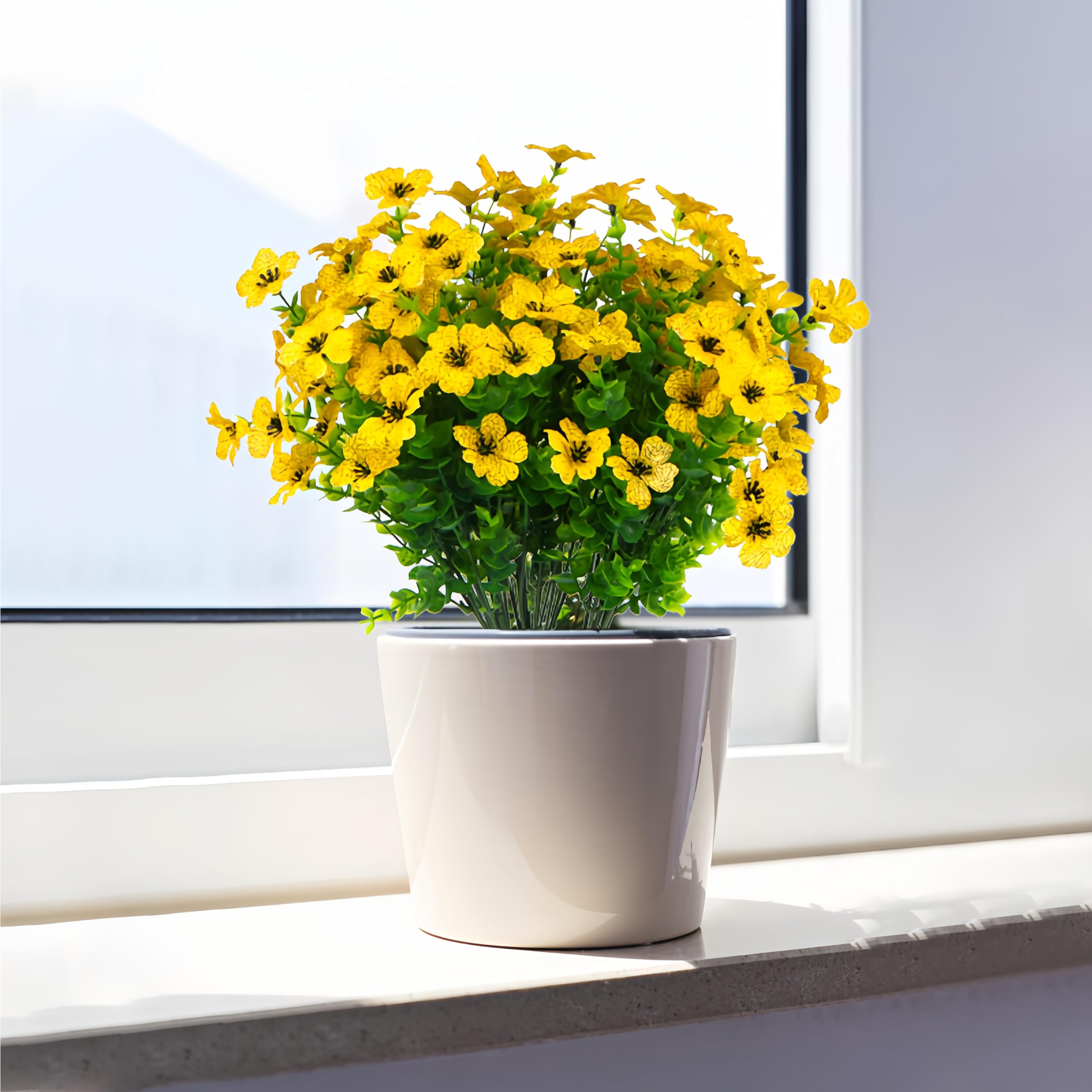 HBell 12 Bundles Outdoor Artificial Flowers UV Resistant Fake Boxwood Plants,Faux Plastic Greenery for Indoor Outside Hanging Plants Garden Porch Window Box Home Wedding Decor (Yellow) - Image 4