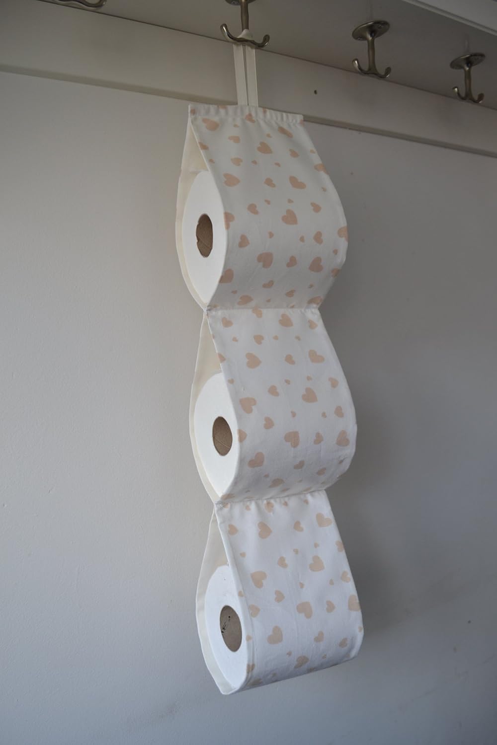 Toilet Rolls Holder storage/Cream Fabric beige hearts holds at 2 or 3