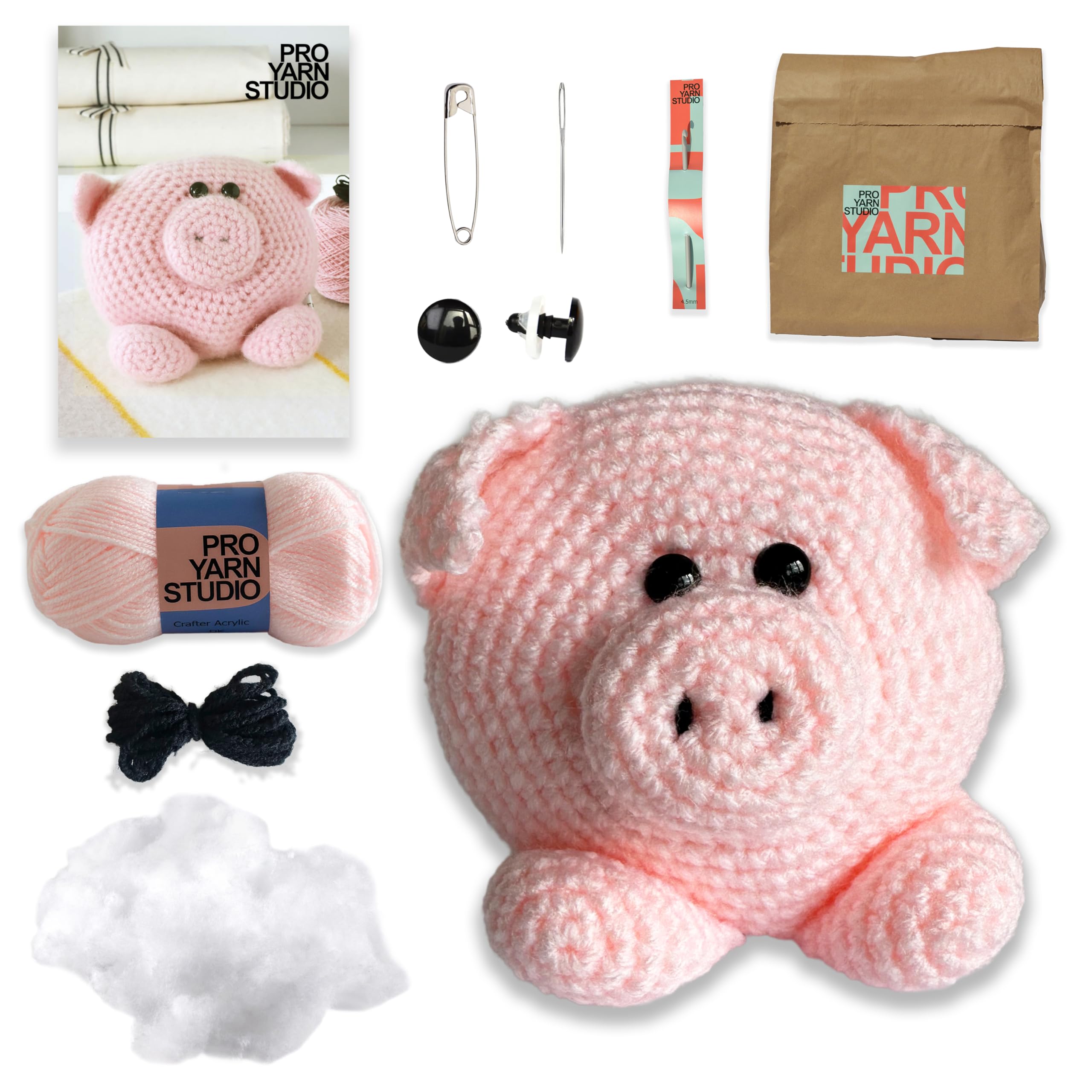 Piggy Crochet Kit with Yarn, Crochet Hook and Easy to Follow Pattern. Suitable for Beginners.