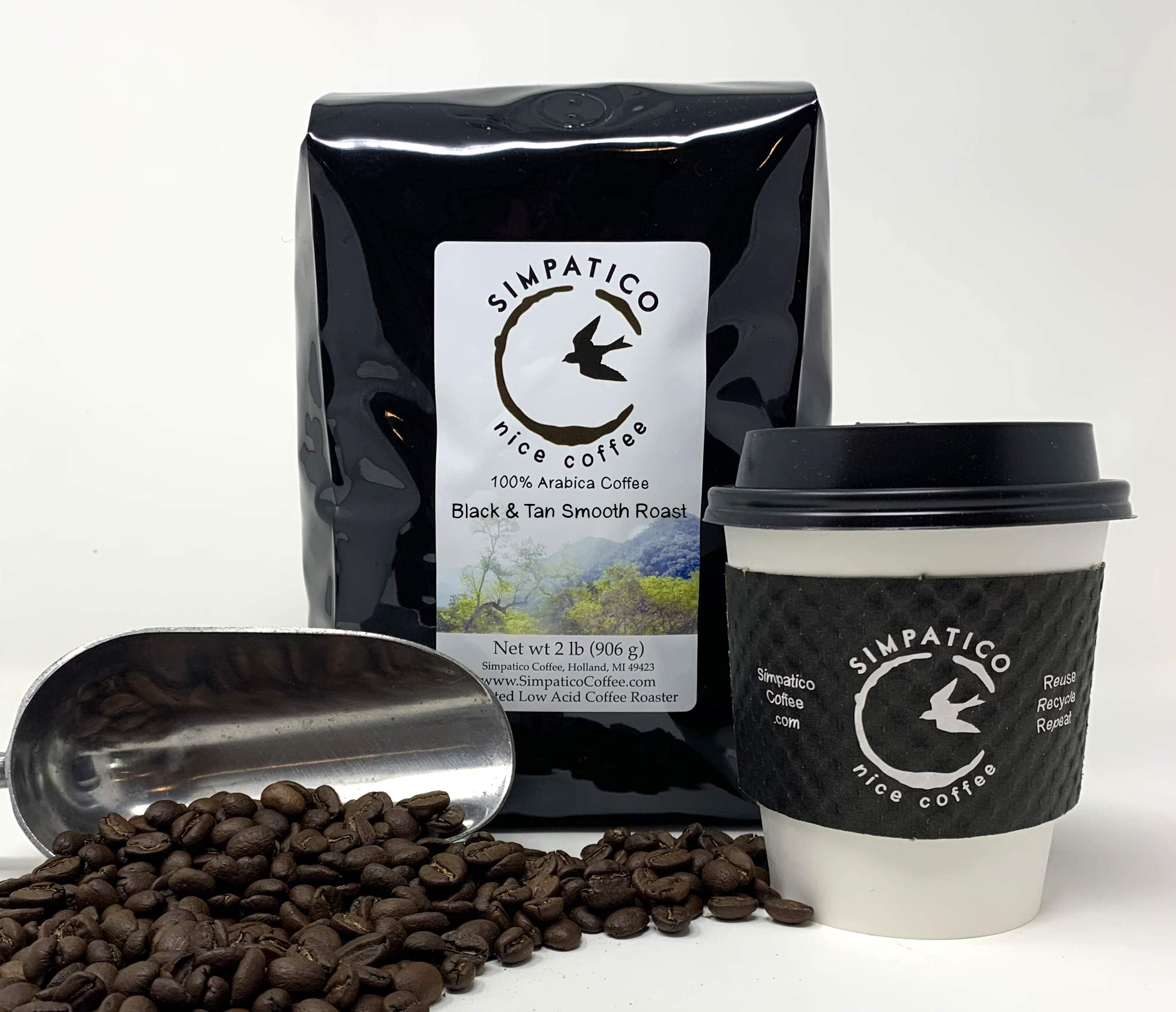 Simpatico Low Acid Coffee - Regular - Organic Black & Tan - Ground (2 pound bag)