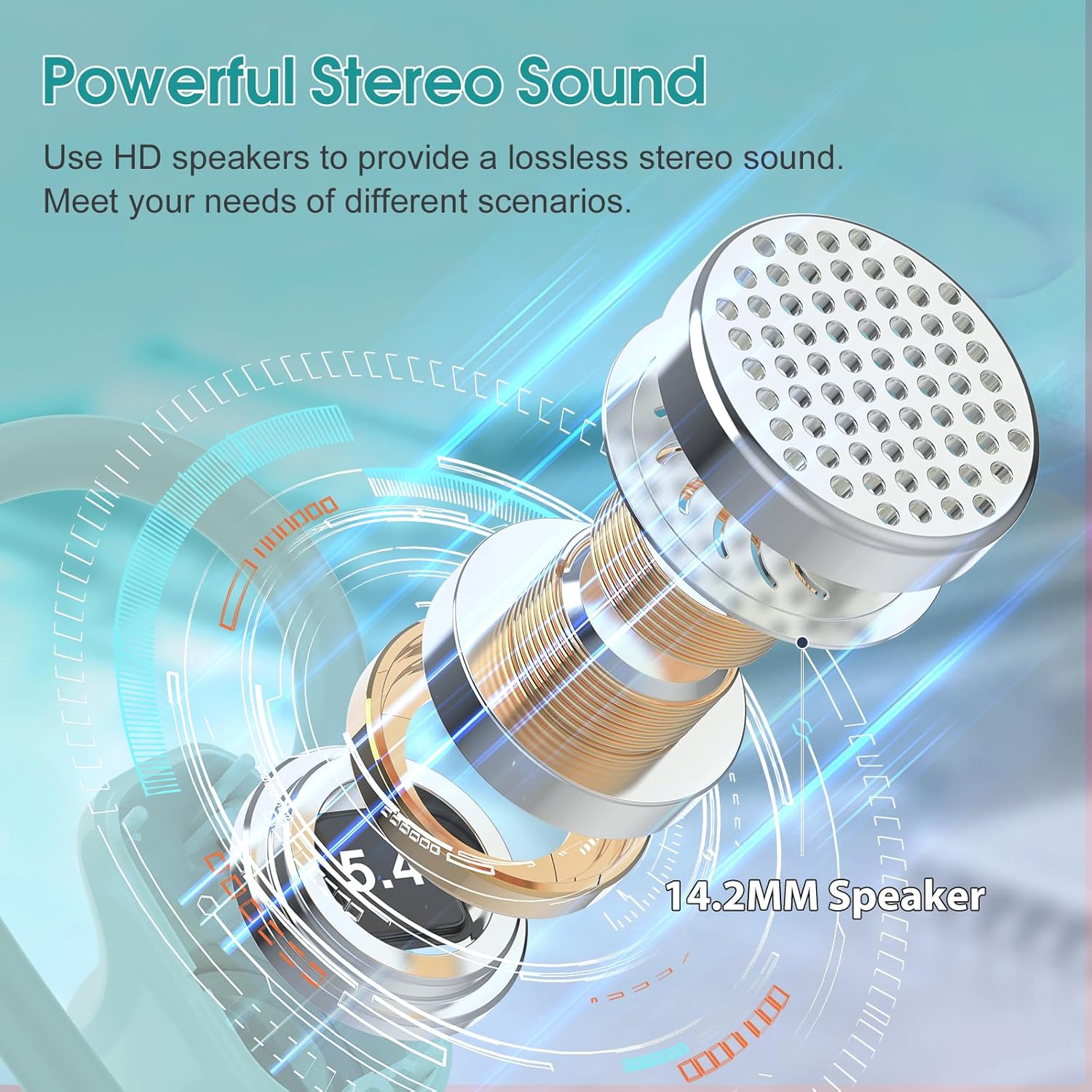 Wireless Earbuds, Headphones Sport Bluetooth 5.4, Over Ear Buds with ENC Noise Canceling Mic, Deep Bass Stereo Earphones with Hook, 50H, LED Display, IP7 Ear Buds for Workout Running, Light Green - Image 2