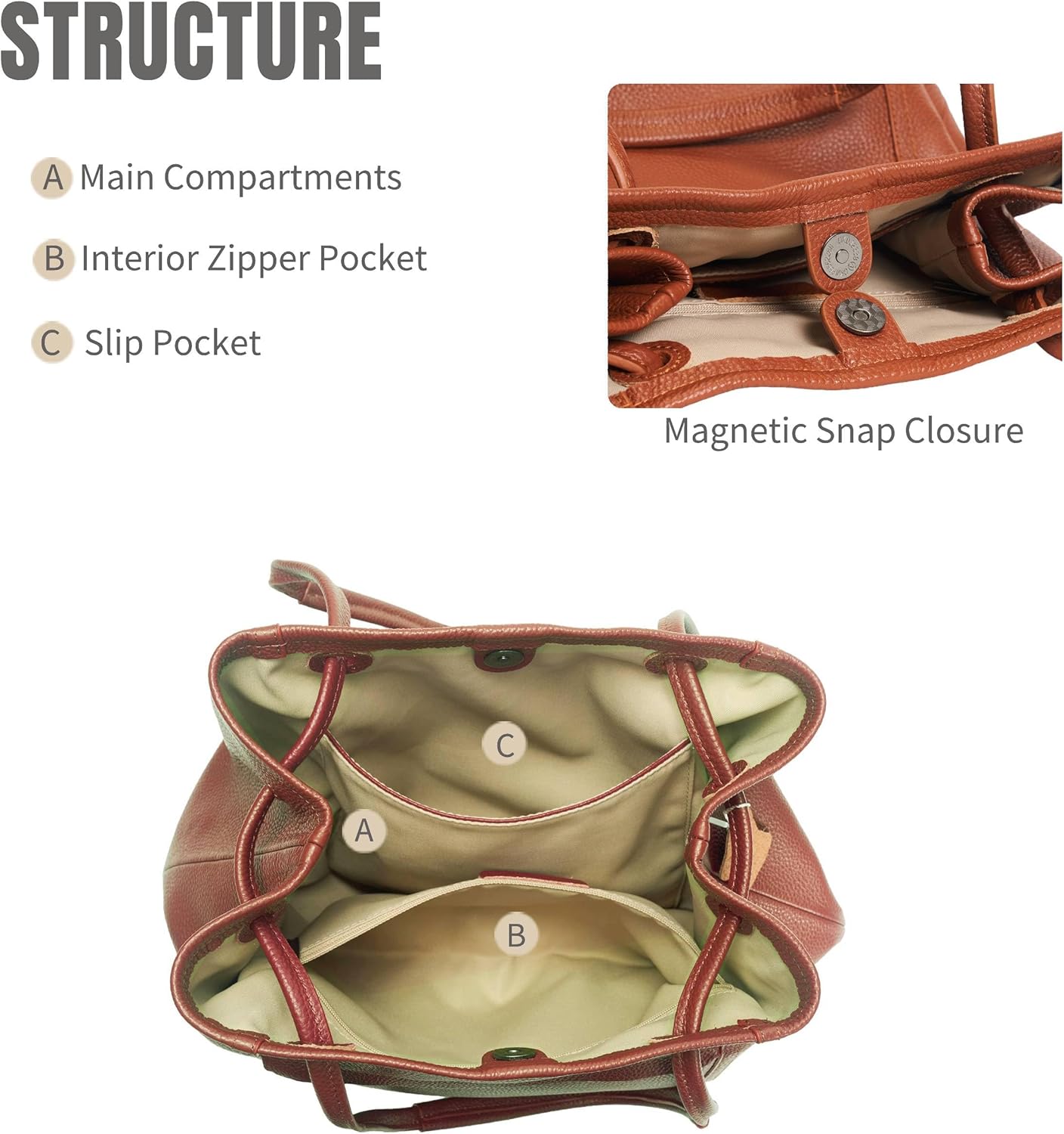 Tote Bag for Women Genuine Leather Work Bag Casual Shoulder Handbags with Adjustable Strap