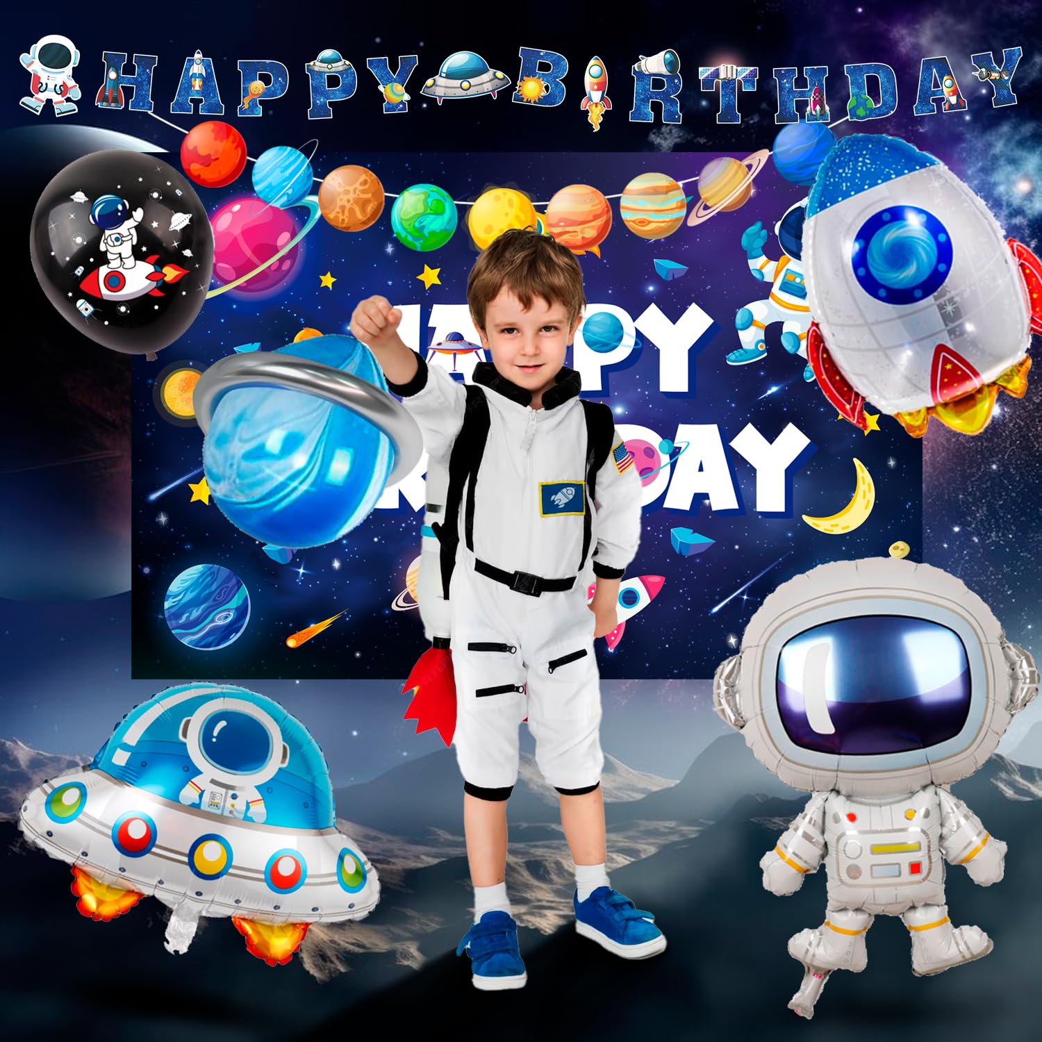 Decorazione Astronauta Festa 88 Pcs Stoviglie Compleanno - Palloncini Astronauta Spazio Compleanno Sfondo Piatti etc. Decorazioni per Feste a Tema Esterno