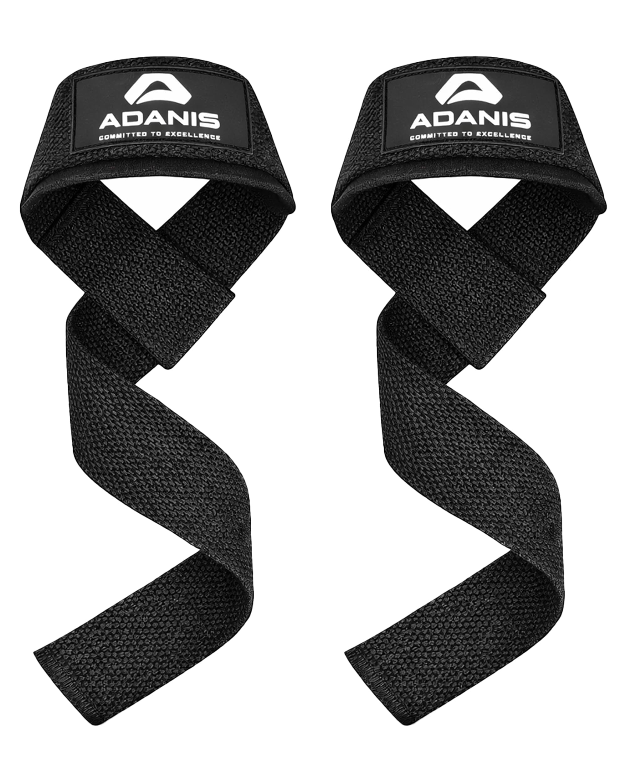 Adanis Weight Lifting Straps for Gym and Heavy Lifts, 18 Inch Extra Long Wrist Support Straps for Deadlifts, Rows and Pull Ups, Breathable Sweat Wicking Fabric for Strength Training, Black