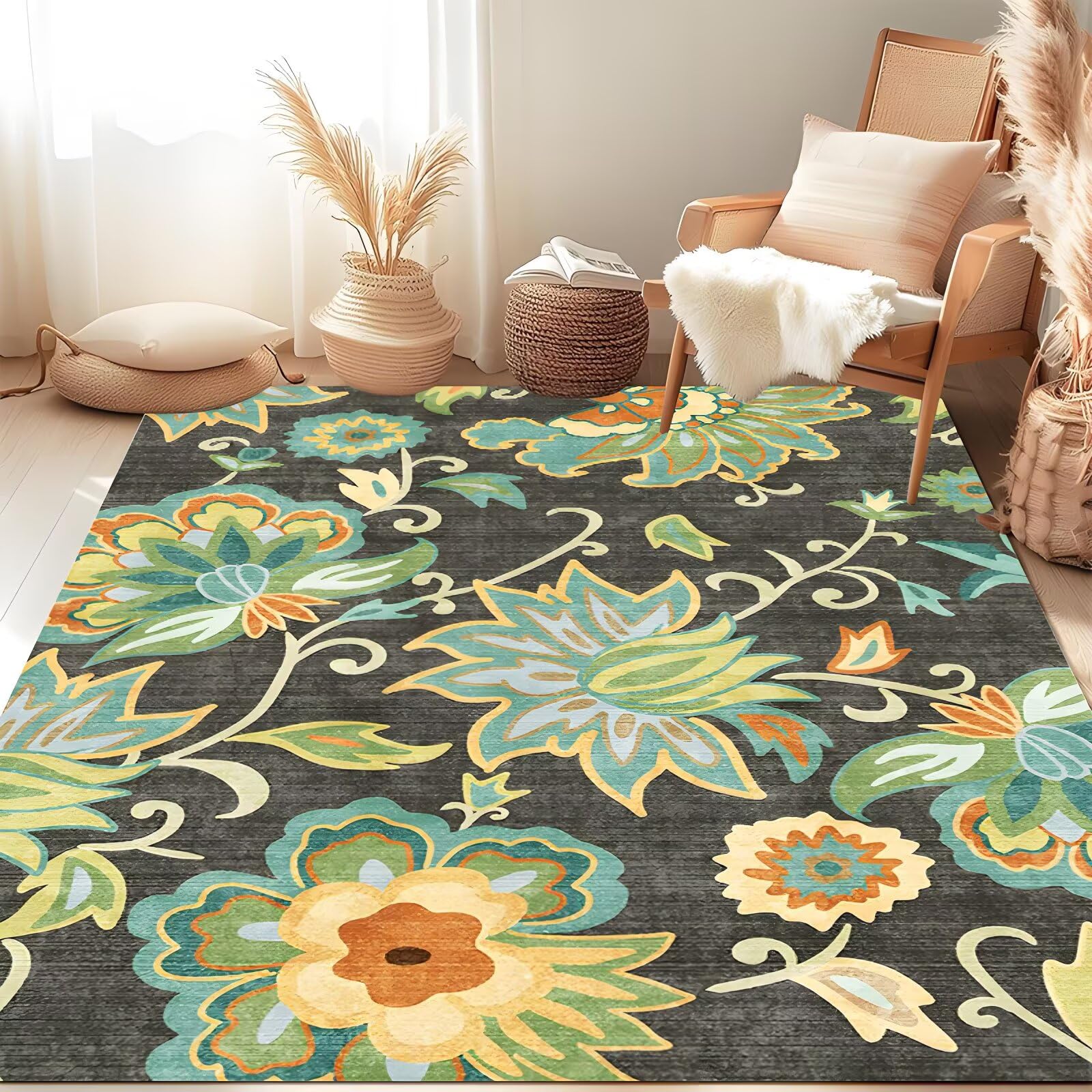 Tapis de salon noir 140x200 cm pour une ambiance cocooning au coin du feu