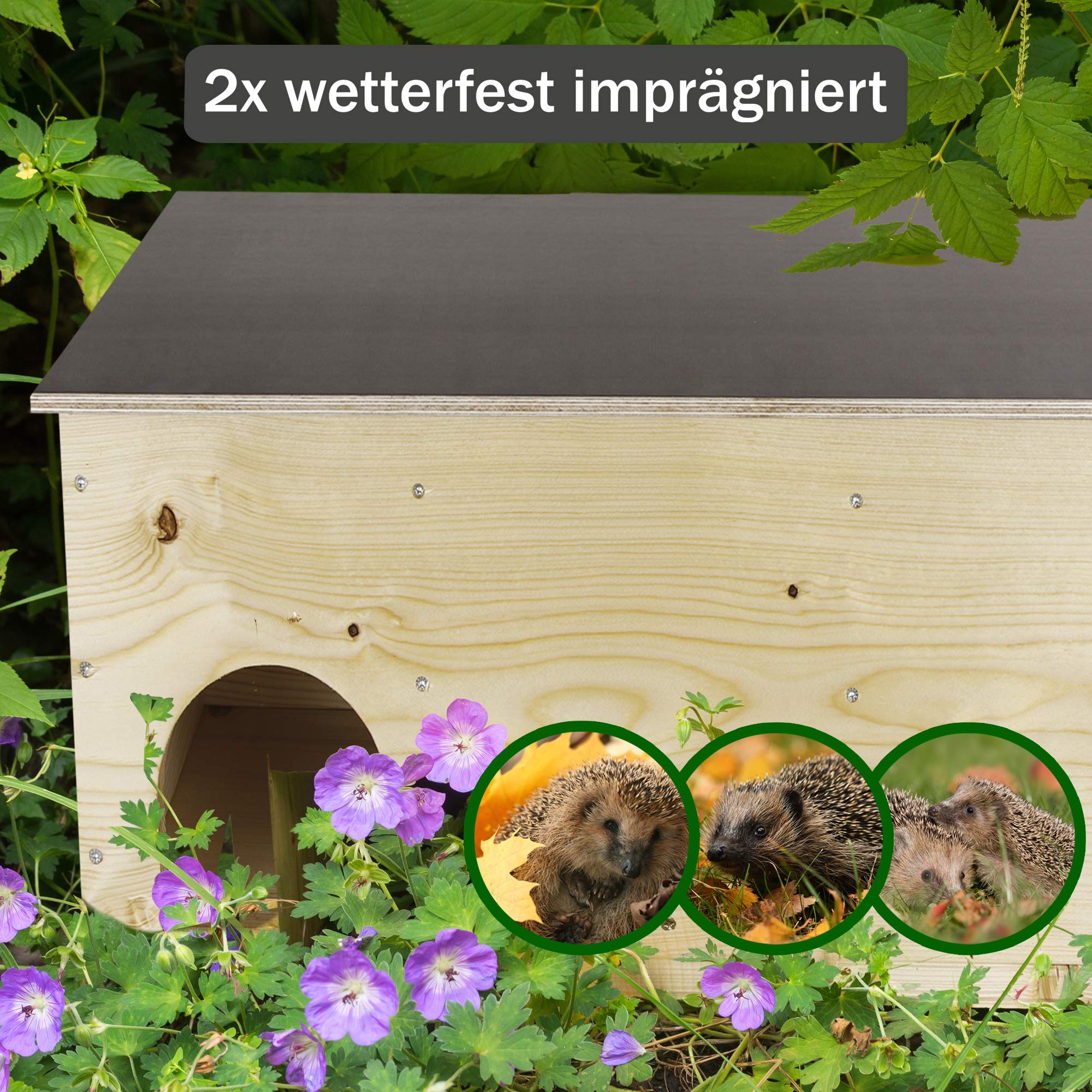 N/A XXXL Igelhaus Igelhotel Igelhütte Futterhaus für Igel Igelfutterhaus Natur aus Vollholz 78cm x 38cm x 30cm