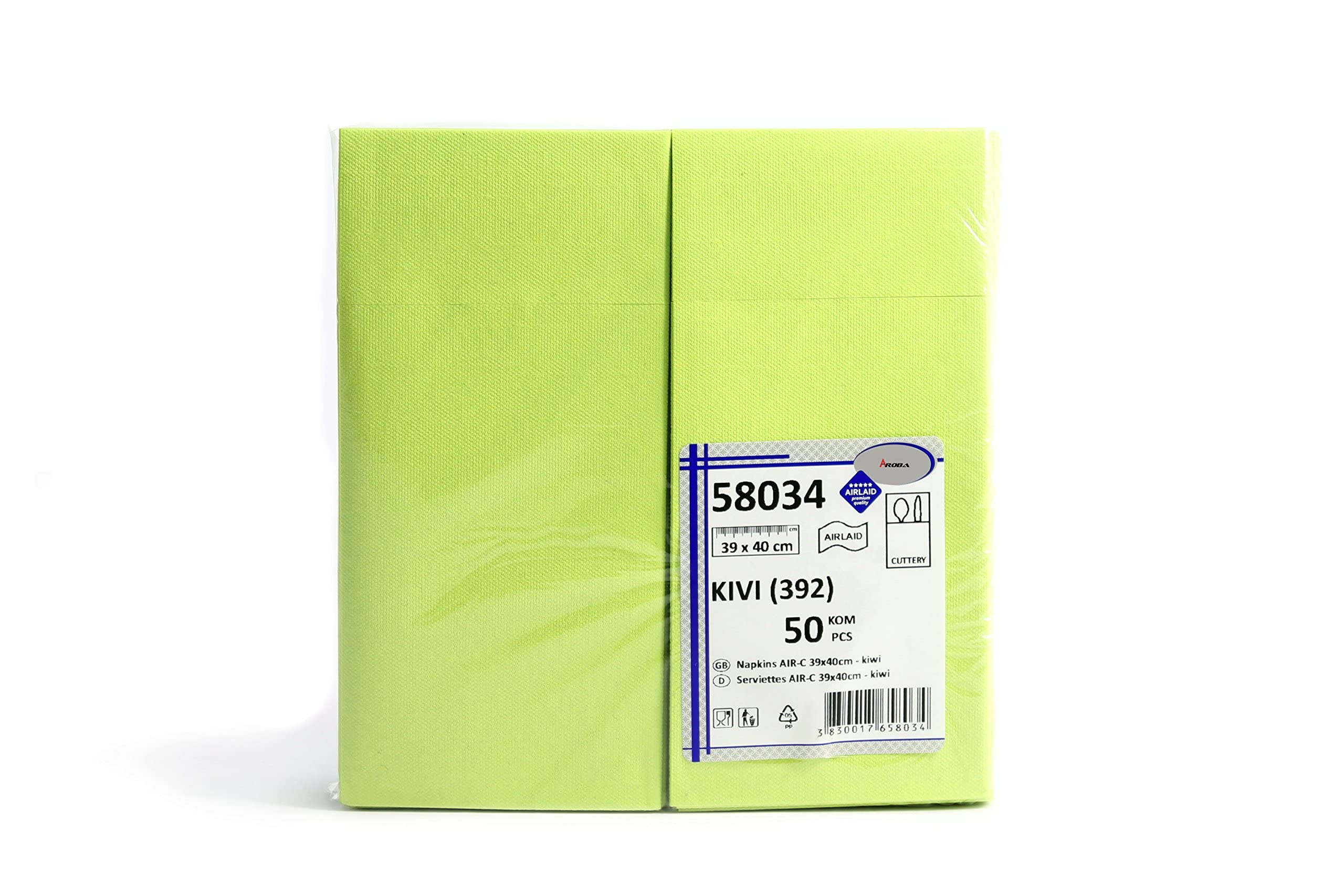 AROBA 800 x Airlaid serwetki na sztućce (zielone kiwi, 39 x 40 cm) – wysokiej jakości torebki na serwetki – gotowe złożone kieszenie na sztućce – serwetki Airlaid przypominające tkaninę