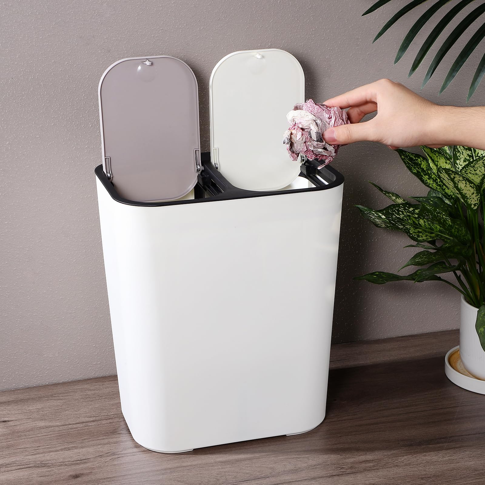 Alipis Pattumiera a Doppio Scomparto Per Rifiuti Cucina Con Separazione Umido E Secco Contenitore Per Spazzatura Interno 13L Bidone Differenziata Con Coperchio
