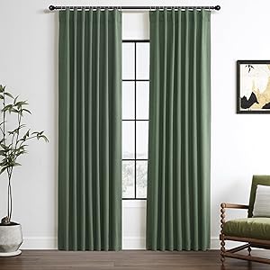 100% Blackout Curtains Olive Green 84 Inch Length Room Darkening Linen Curtains for Living Room Bedroom Summer Heat Black Out Curtain Modern Pleated Look Window Decor Drapes Back Tab Loden 52x84