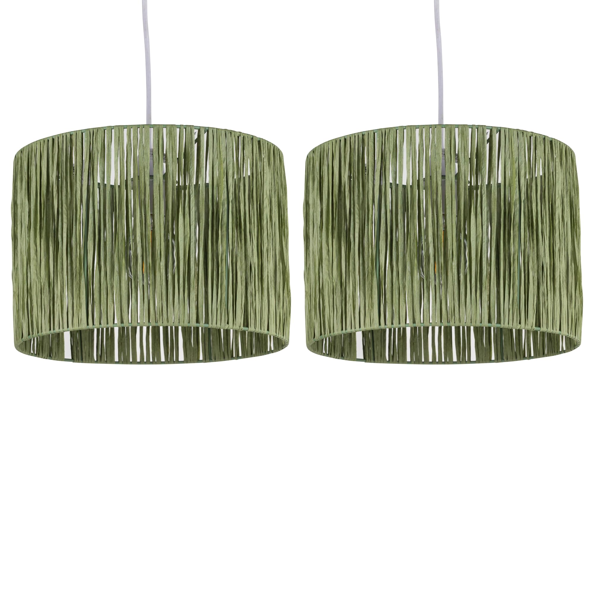 First Choice Lighting Set Of 2 RaffiaGreen 28Cm Straw Pendant Or Lamp Shades from B&Q
