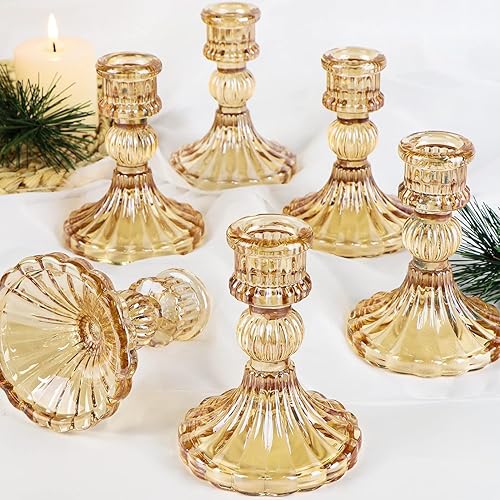 Taper Candle Holder Set of 6, Gold Candle Holder &