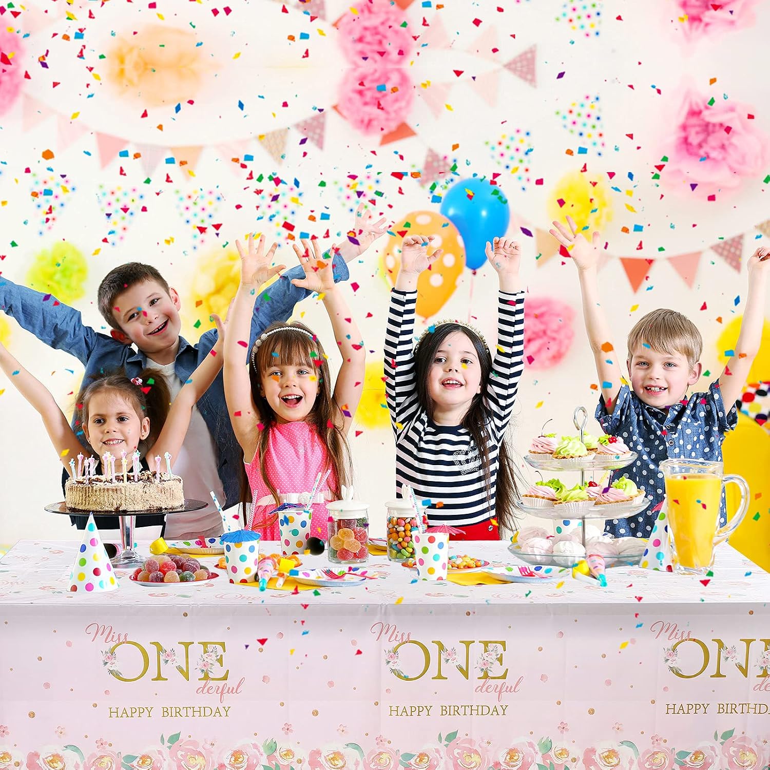 Tatuo 3 Pcs 1st Birthday Tablecloth Flower One First Birthday Table Cover image 5