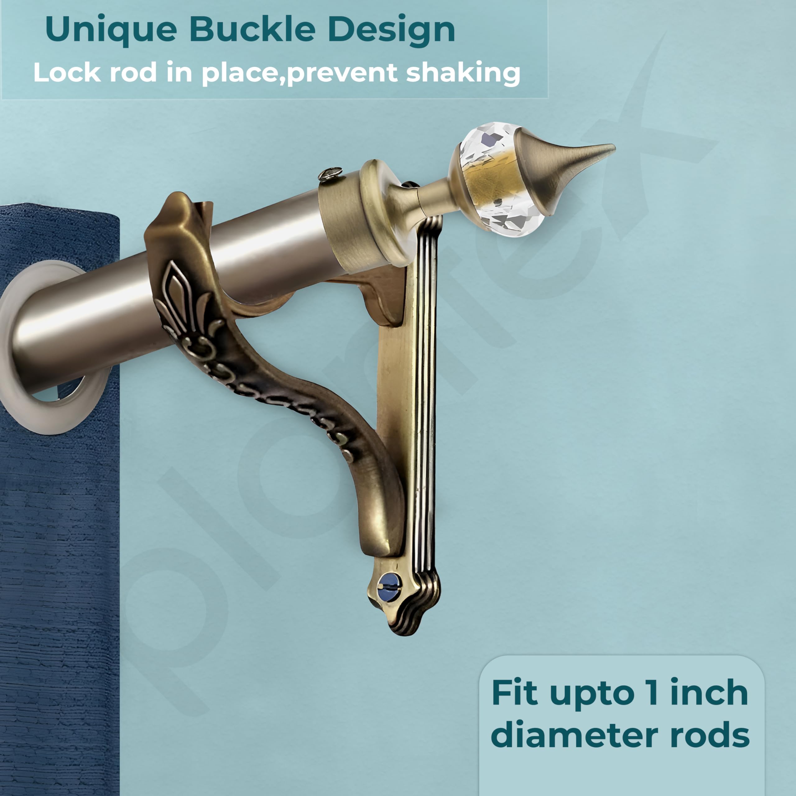 Plantex Heavy Duty Aluminium Diamond Curtain Holder/Curtain Brackets Parda Holder with Support 1 Inch Rod/Wall Mount Curtain Holder (Brass Antique - 2 Pair) 4