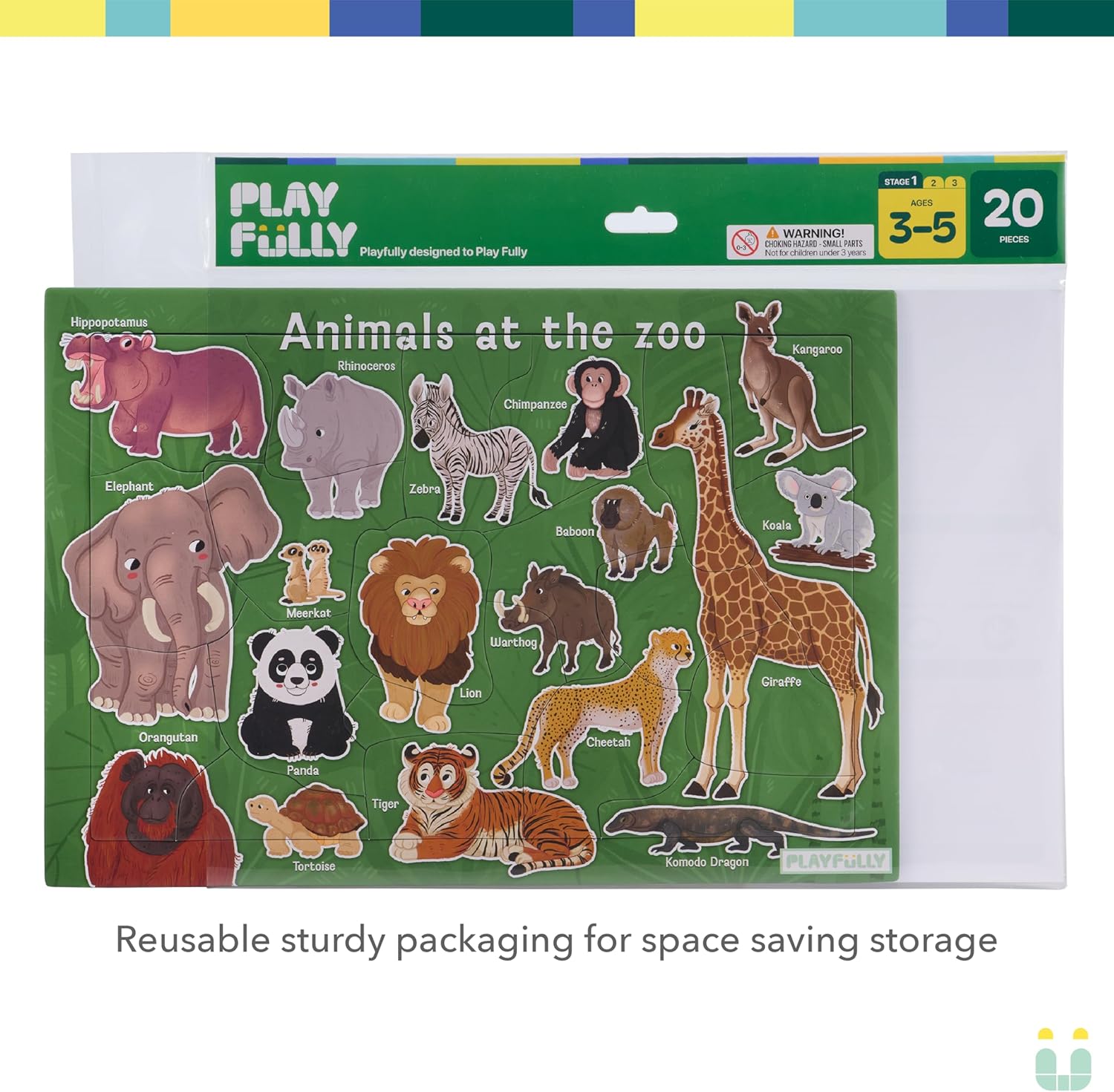 ‘Animals at the Zoo’ 20 Piece Puzzle with Frame for Kids Ages 3-5 | Lost Piece Guarantee | Unique Shapes | Child-Centric Design | Educational Toy for Cognitive Development, STEM, Fine Motor