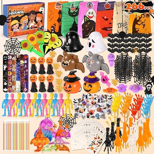 266 piezas de recuerdos de fiesta de Halloween para niños, juguetes de Halloween a granel para niños, bolsas de regalos de Halloween, rellenos de