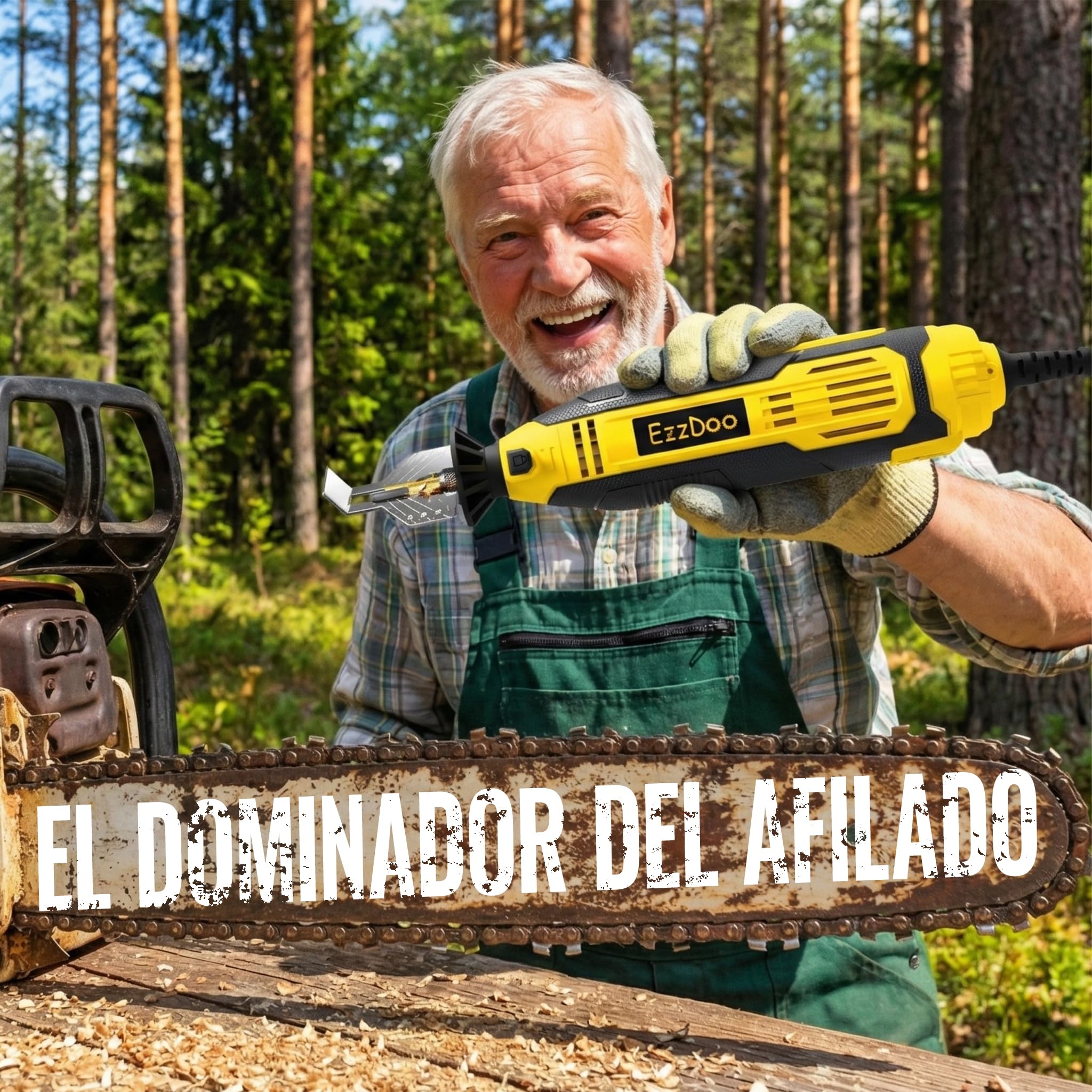 EzzDoo Afilador Cadena Motosierra Eléctrico con Brocas de Diamante Revestidas de Titanio - Kit Rápido con 6 Discos de Alta Dureza para Todas las Cadenas