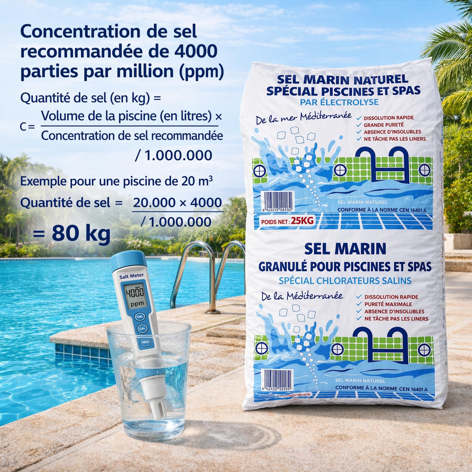 10 Sacs de sel Fin pour Piscine (Dissolution Rapide) - 25kg