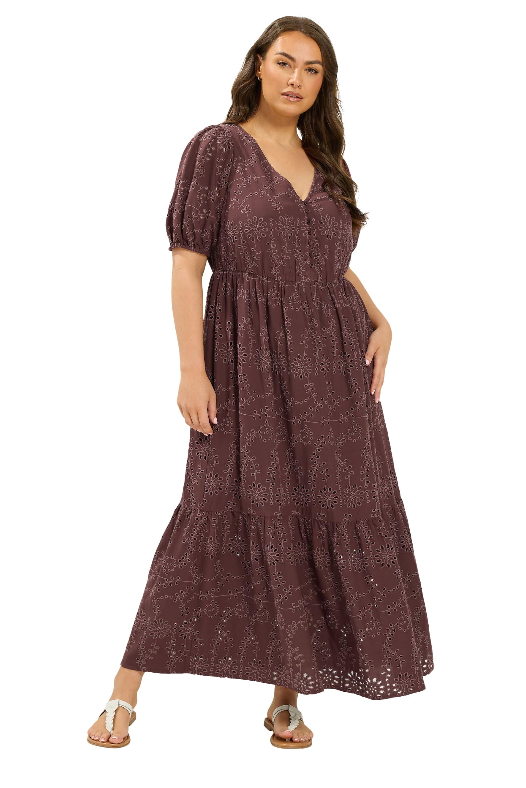 Yours Women's Chocolate Broderie Anglaise Tea Dress In | Size: 22/24