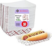 Vista 1 de Bandejas de papel para alimentos, papel a cuadros rojo y blanco. Mediano (2 libras). Paquete de 50 botes desechables y reciclables. Para