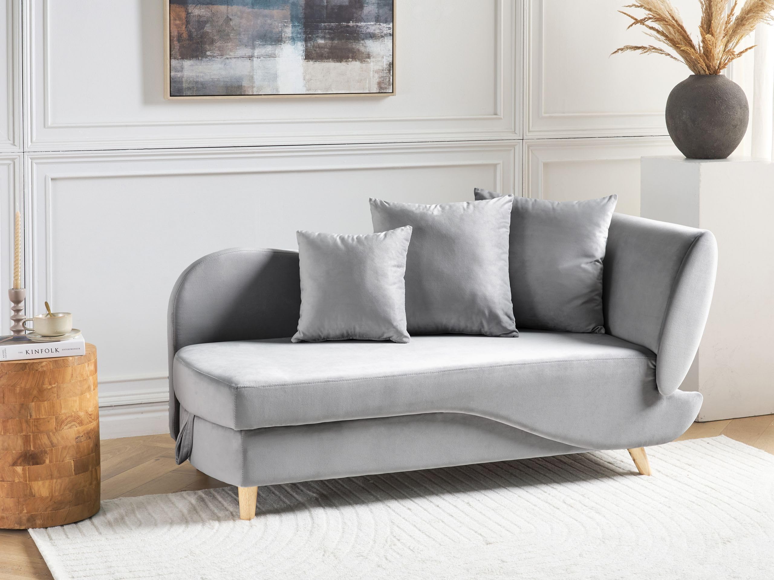 Chaiselongue Samt Grau Rechts Mit Stauraum - Modernes Ecksofa Meri II Mit Verstellbarem Kopfteil