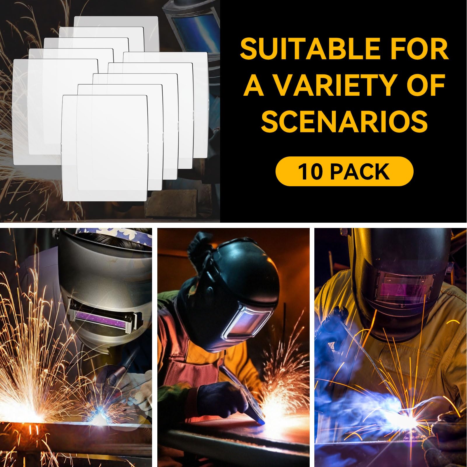 WarriorTech - Paquete de 10 gafas de seguridad ajustables, lente de cubierta frontal 0700000010 para casco ESAB Savage A40, protección contra impactos para soldadura, molienda, metalurgia, marco