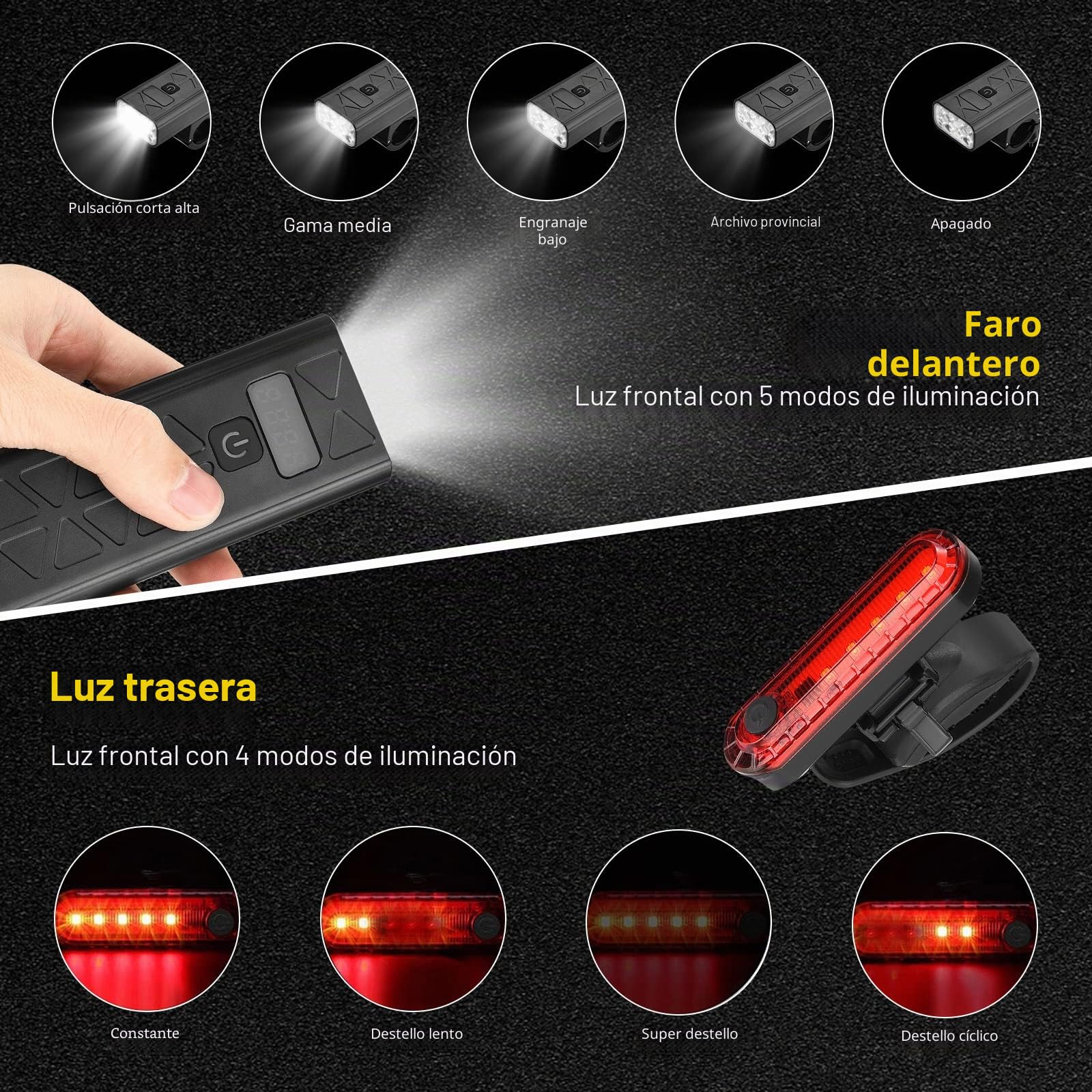 Luces para Bicicletas Led 8000 Lumen, 9600 MAh Luz Delantera Bicicleta USB Recargable, Impermeabile IXP6 Luz Trasera Bicicleta Aplicar para Bicicletas de Carretera y de Montaña
