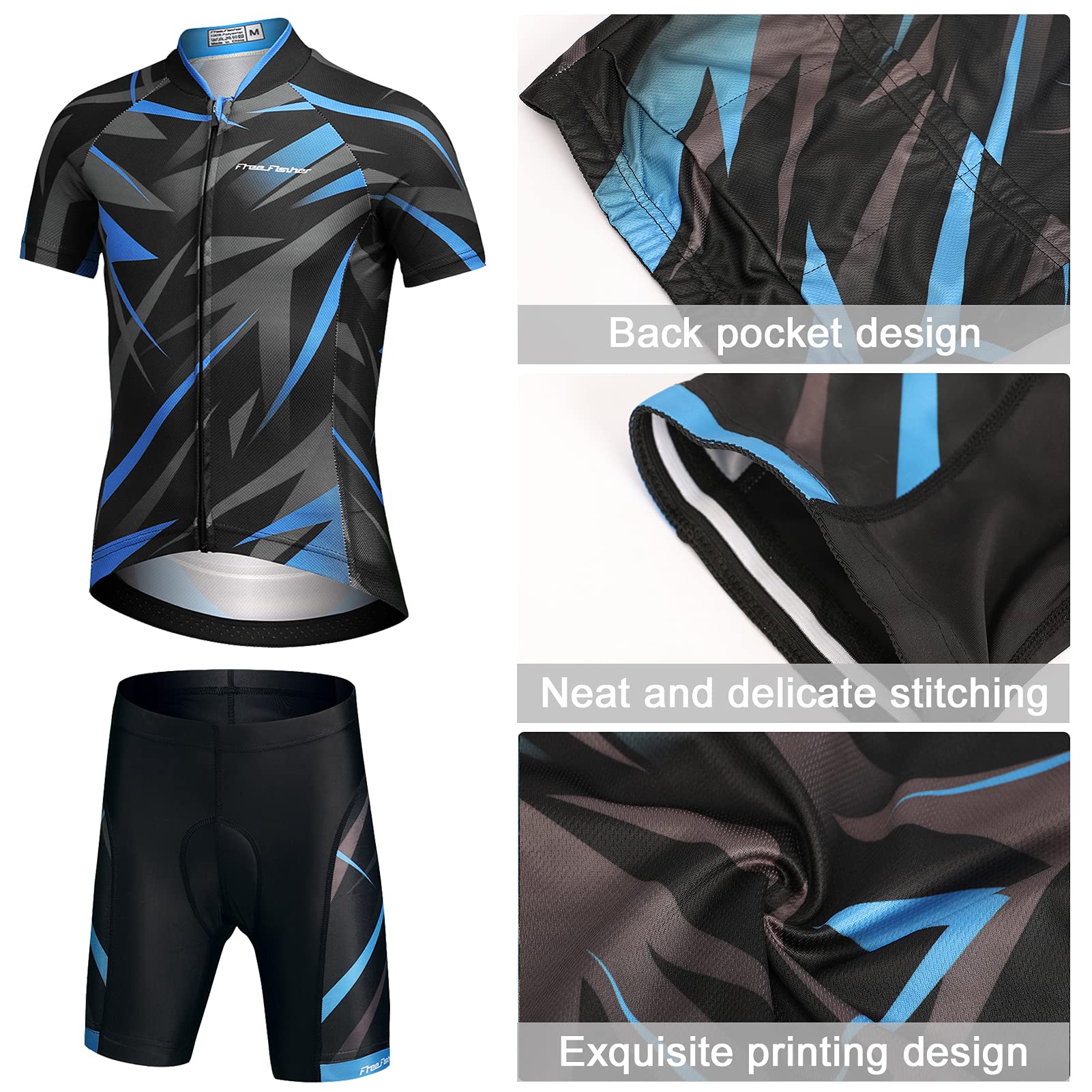 Ciclismo Bambino Abbigliamento con Tasca Posteriore Imbottitura Pantaloncini Bici Elasticizzati Traspiranti Set 2 Pezzi Tuta in Jersey ad Asciugatura Rapida per età 4-16 Anni