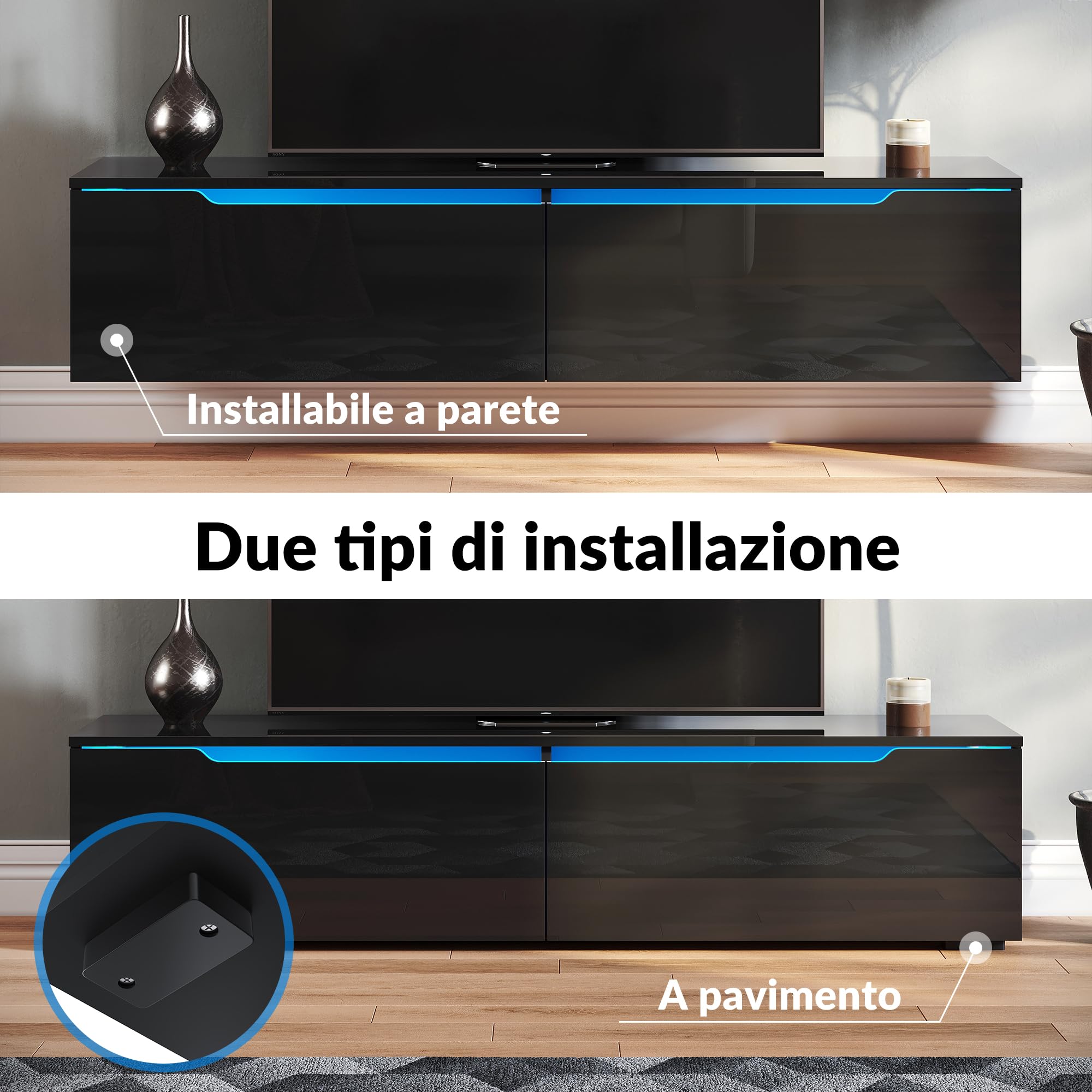 SONNI Mobile TV Sospeso 140x35x30cm Nero
